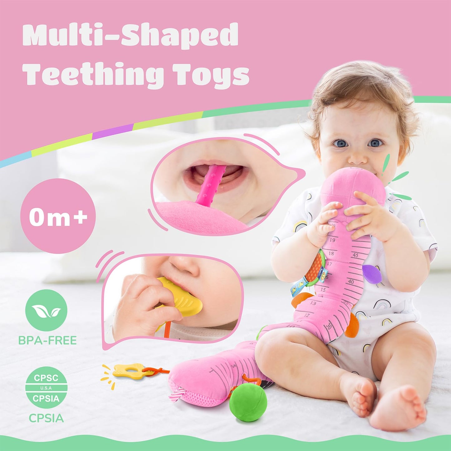 AWOTOY Baby Toys 6-12 Months Music Caterpillar Infant Toys Stuffed Animals 0-3-6 Months Teething Tummy Time Sensory Toys with Mirror Rattle&Pull String Boys Girls Birthday Gifts Easter Basket Stuffer