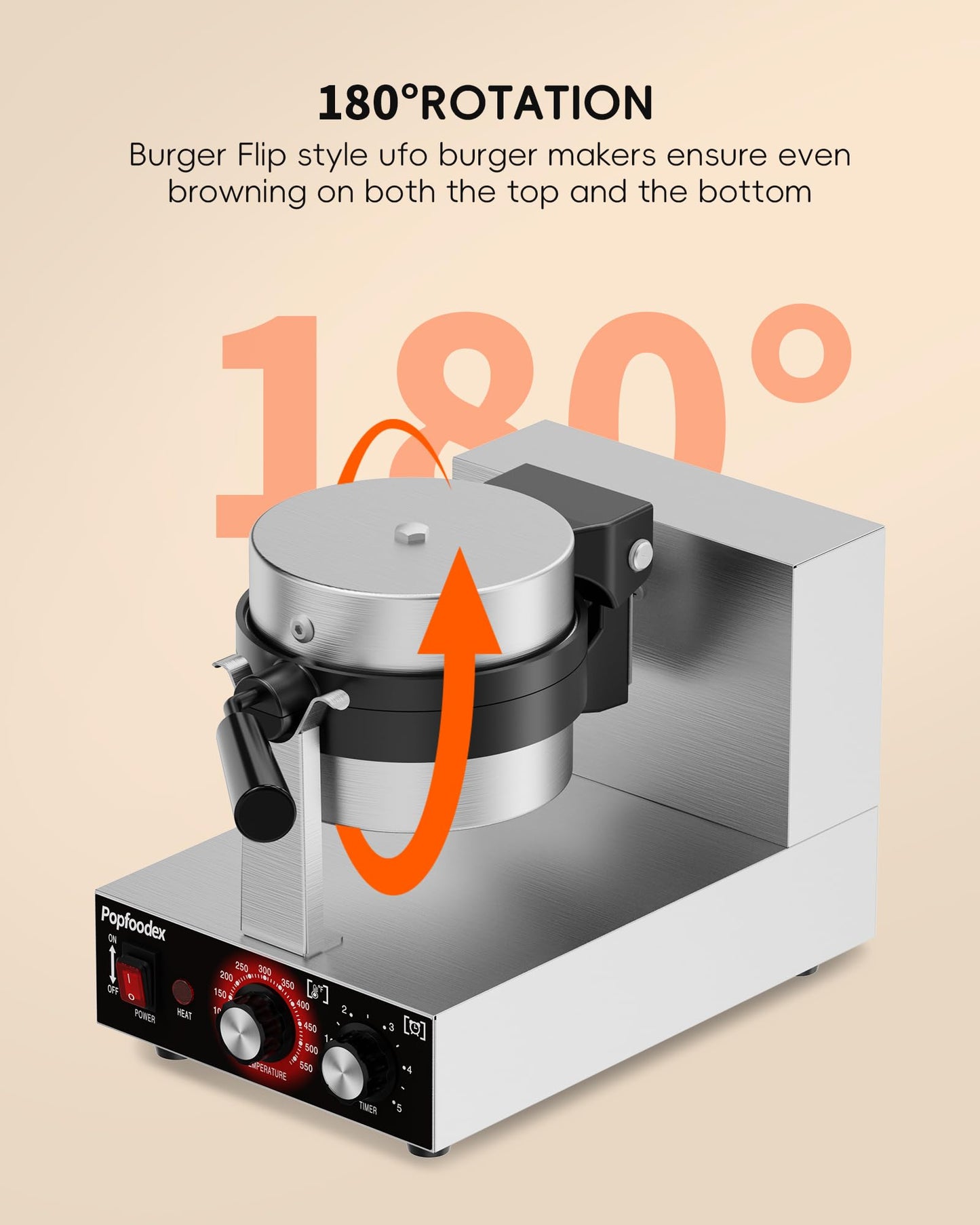 Popfoodex Ufo Burger Maker Machine, 110V Electric Ufo Sandwich Maker w/Adjustable Temperature and Timer, Stainless Steel Ice Cream Burger Maker for Dining Room, Kitchen, Restaurant, Burger Sealer