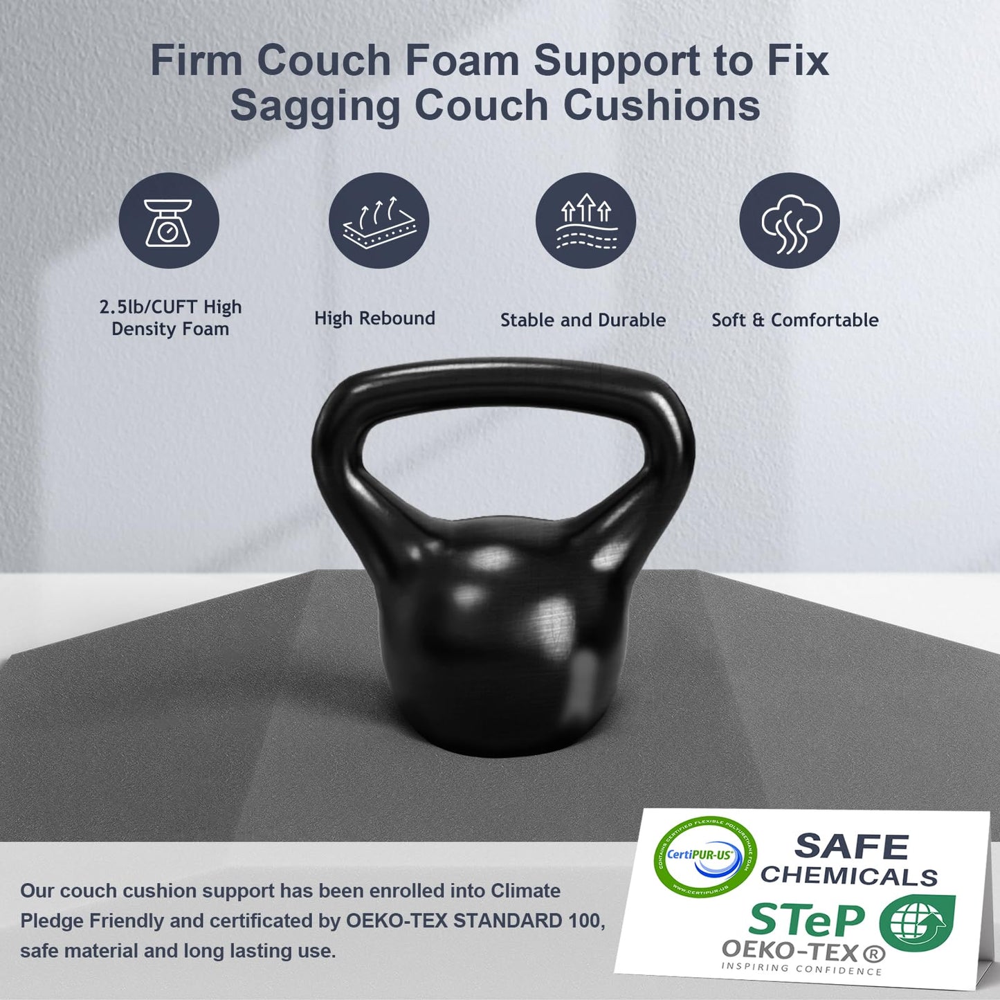 Sellmazon Couch Cushion Support for Sagging Seat - 20" x 20" High-Density Trapezoid 35D Foam Sofa Cushion Supports, Couch Supporter for Under The Cushions, Grey Set of 2
