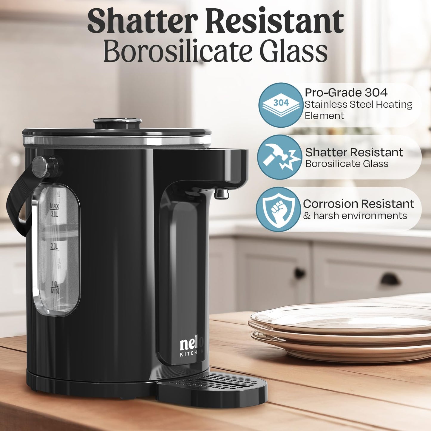 NELO Instant Hot Water Dispenser – 3L Electric Kettle, Hot Water Boiler with Digital Temperature Control, 13 Temp Presets, Removable Tea Infuser, LED Display, 24 Hour Keep Warm, BPA-Free, ETL Listed