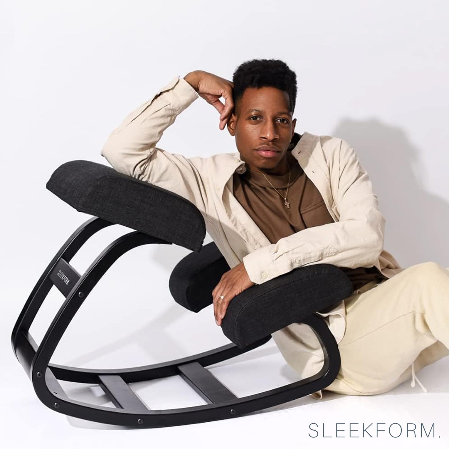 SLEEKFORM Ergonomic Kneeling Chair - Rocking Balancing Wood Knee Stool | Posture Correcting for Bad Backs, Neck Pain & Spine Tension Relief | Orthopedic Balance Seat & Thick Comfortable Knees Cushions