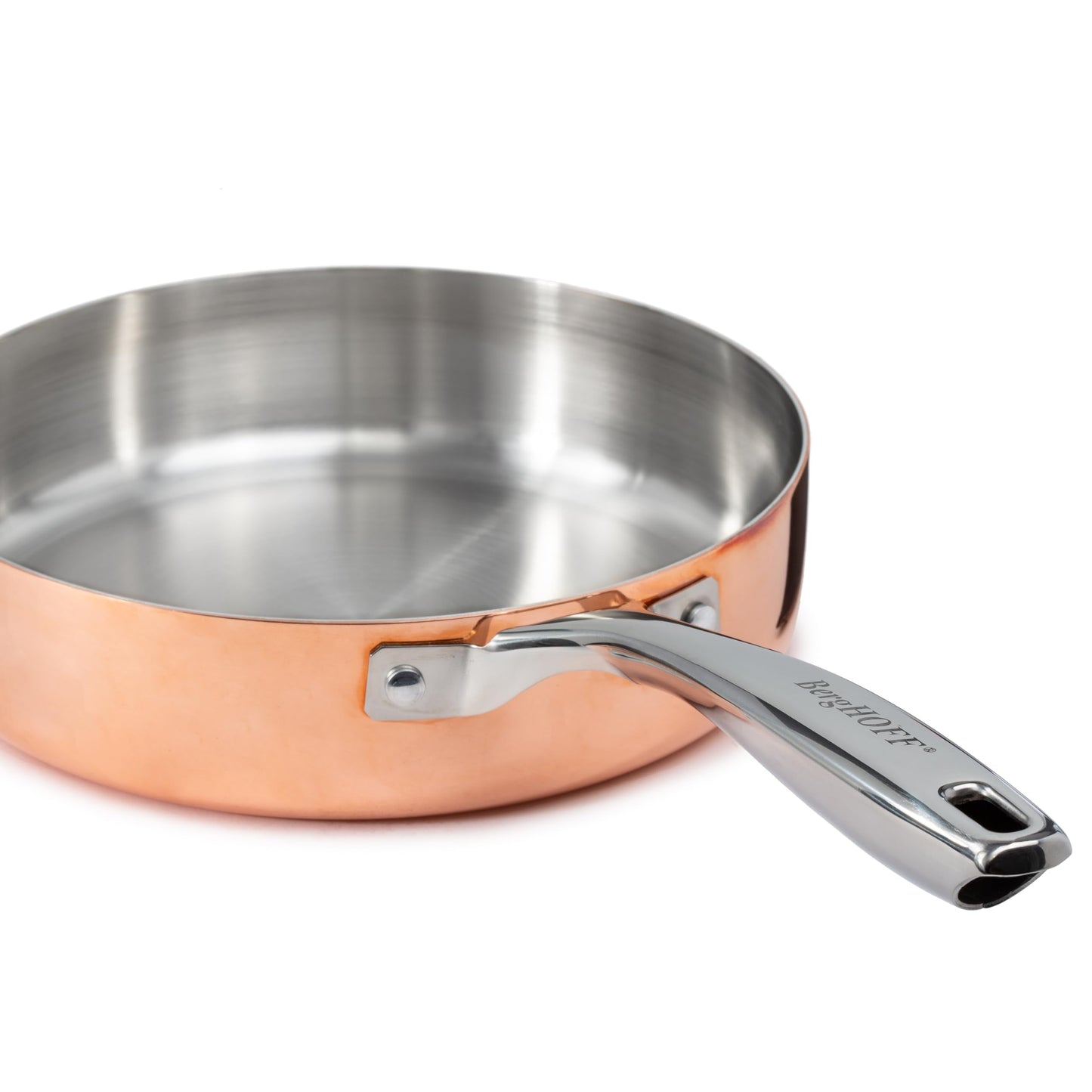 BergHOFF Vintage 5Pc Tri-Ply Copper 18/10 Stainless Steel Cookware Large Sized Set With Matching Lids, Polished, Long Ergonomic Shaped Handle, 3-layer Base, Gold