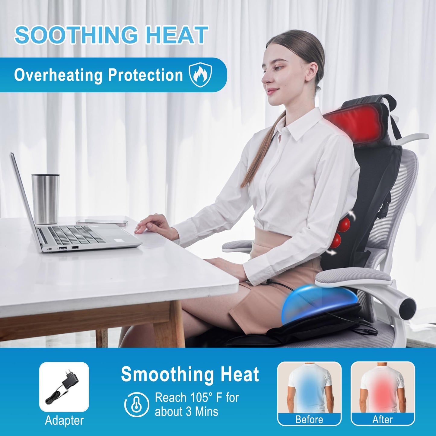 comrelax Shiatsu Massage Cushion with Heat, Kneading Back Massager for Chair, Massage Chair Pad for Office/Home/Family/Friends
