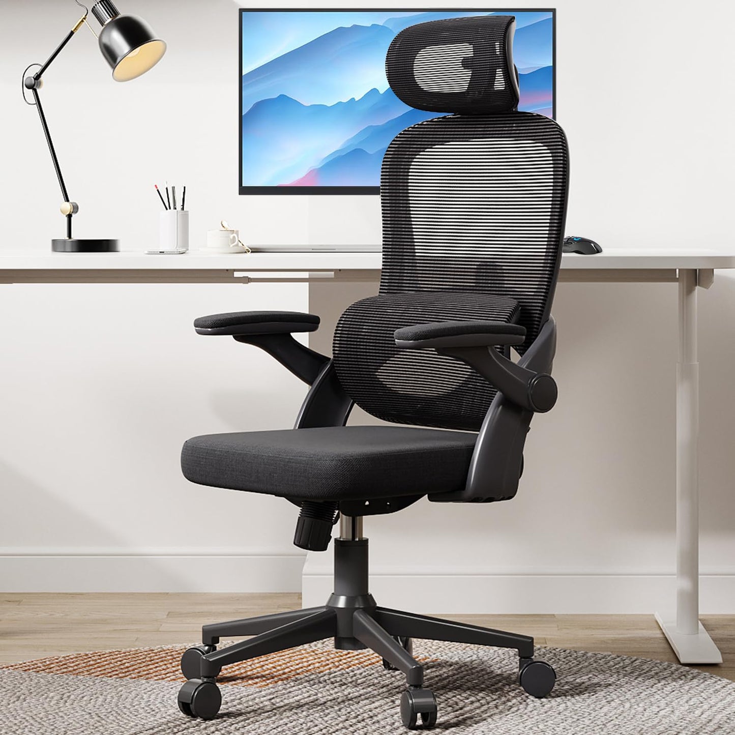 SIHOO Ergonomic Office Chair, Office Chair with Up&Down Lumbar, High Back Home Desk Chair with 3D Armrests, Computer Chair with Adjustable 2D Headrest, Tilt Function Black