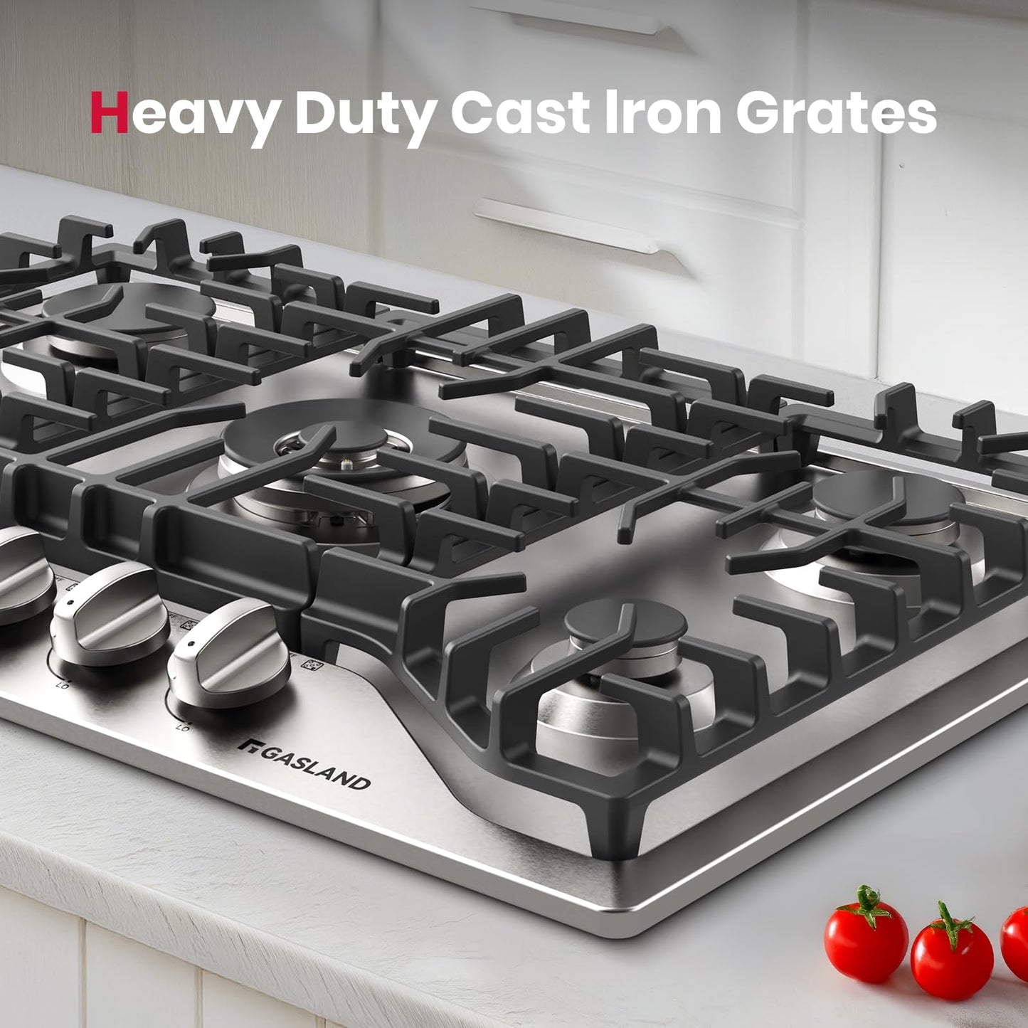 GASLAND 30 Inch Gas Cooktop, PRO GH3305SF 5 Burner Propane Stovetop with Reversible Cast Iron Grill/Griddle, Gas Countertop Plug-in, NG/LPG Convertible Cooktops, Stainless Steel