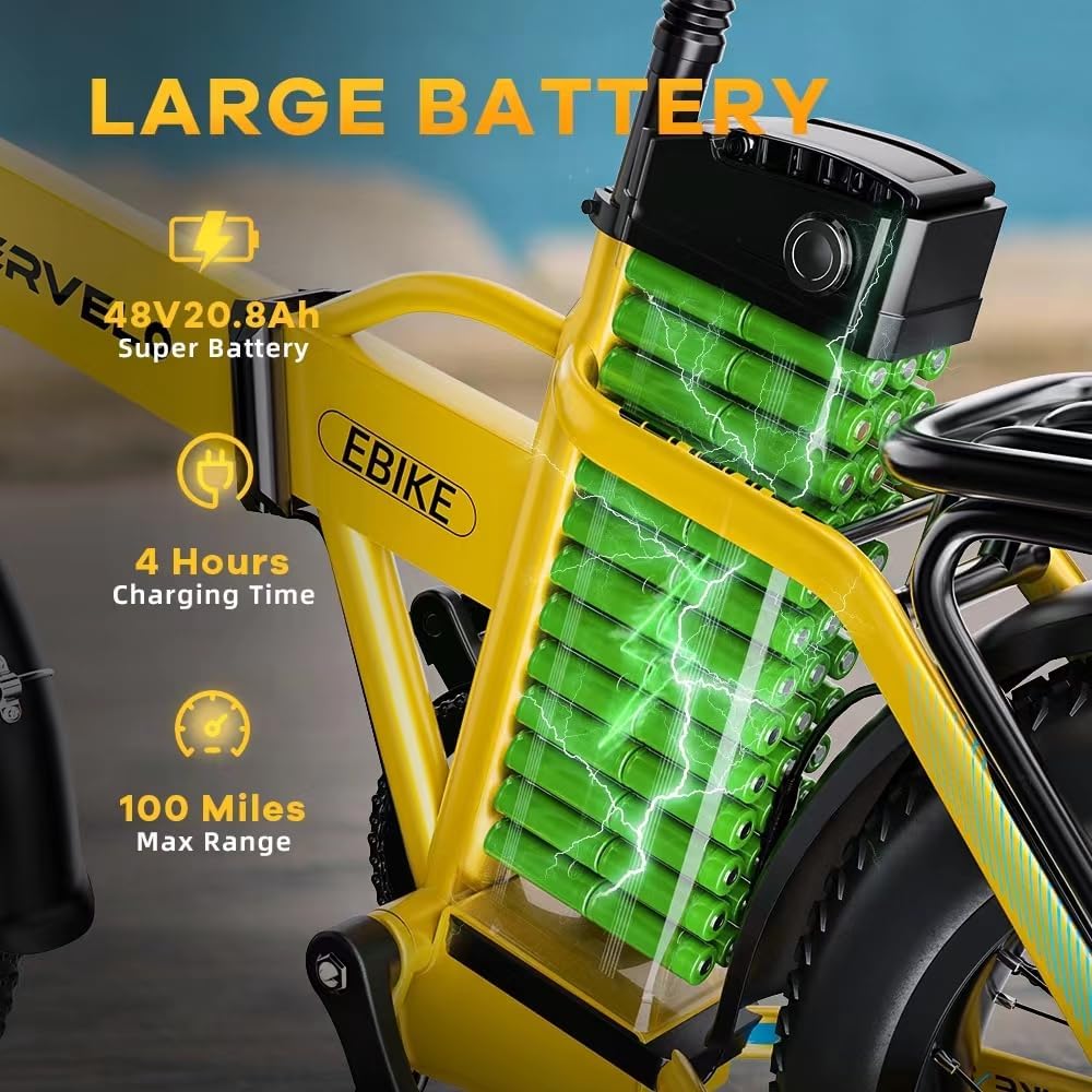 CBVELO 1000W Folding Electric Bike for Adults, 48V/20AH Foldable E-Bike with Long-Range Removable Battery, 30+MPH, 80 Miles Max Range, 20" Fat Tire – Ebike for Commuting and City Travel