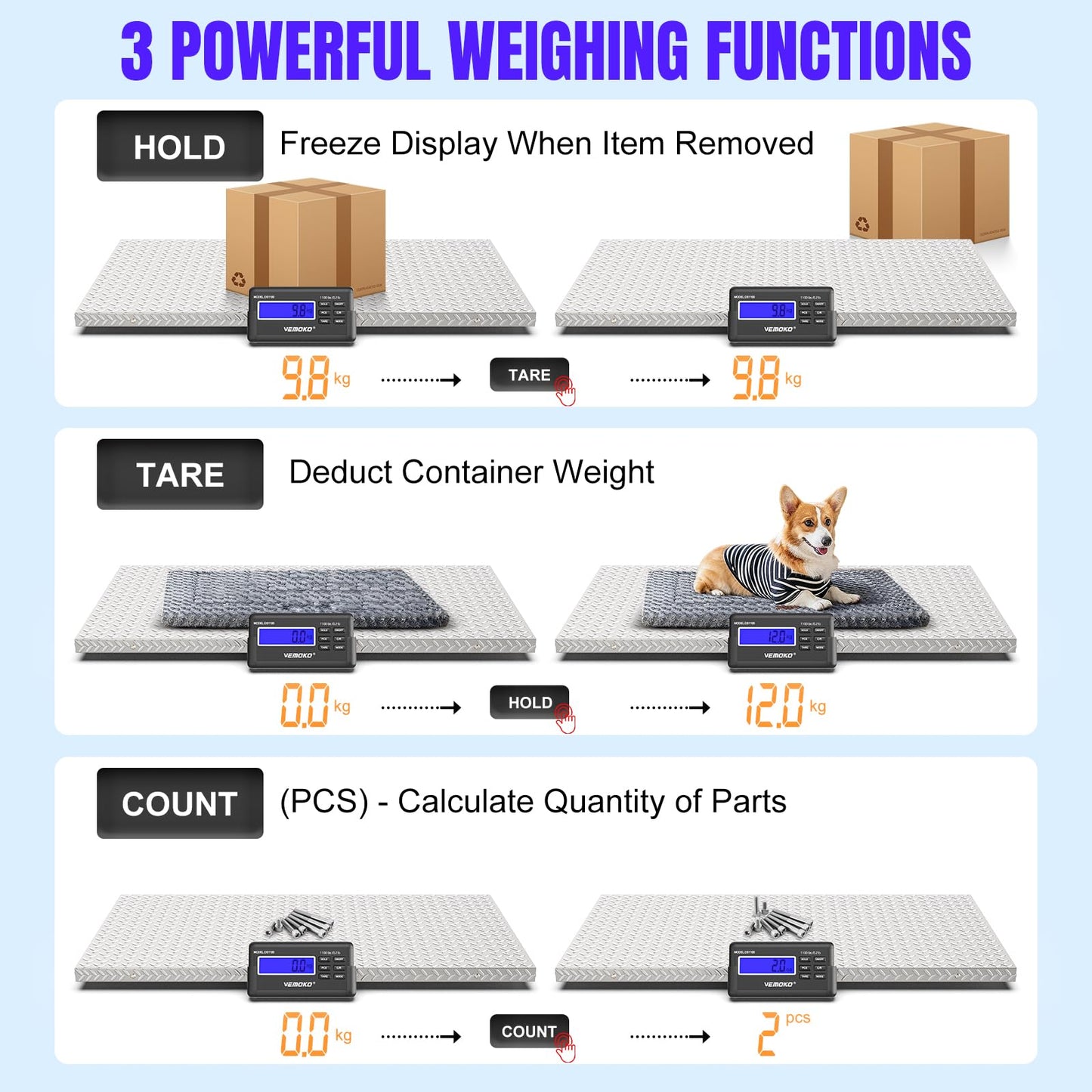 VEMOKO Precision Large Dog Scale - 1100lb x 0.2lb Large Breed Animal Livestock Weight Scale, Pet Scale Non-Slip Stainless Steel Platform for Dogs (Non-Slip Platform)
