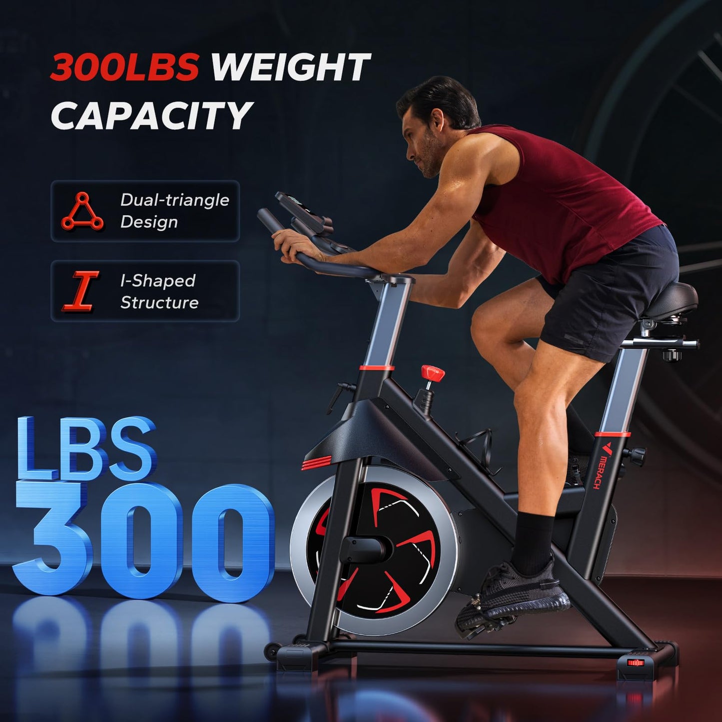 Merach Exercise Bike, Magnetic Stationary Bike with Exclusive App, 300lbs Indoor Workout Bike with Comfortable Bike Seat Cushion and Tablet Mount for Home Weight Loss