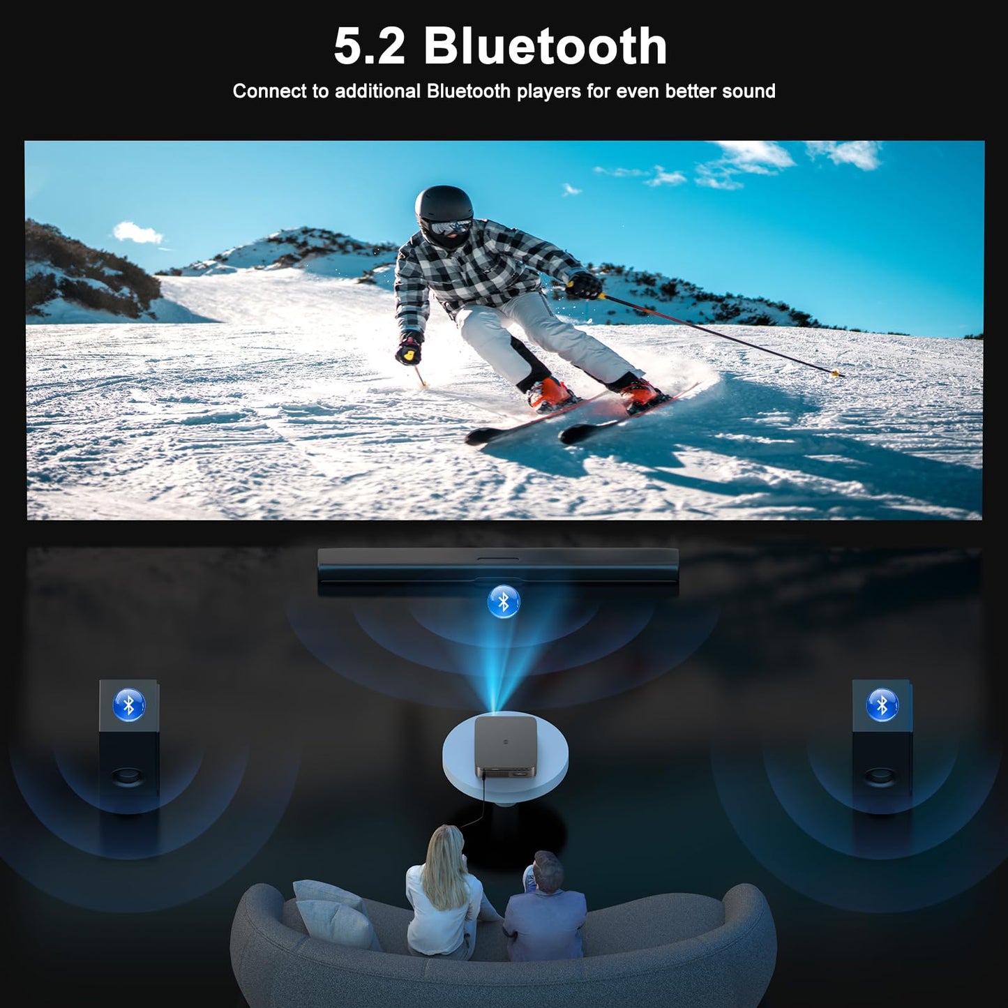 HAPPRUN 2500 ANSI Lumens Outdoor Projector with Built-in Streaming Apps, 4K Decoding Resolution, Dolby Audio, WiFi 6 and Bluetooth 5.2 for Indoor and Outdoor Home Theater