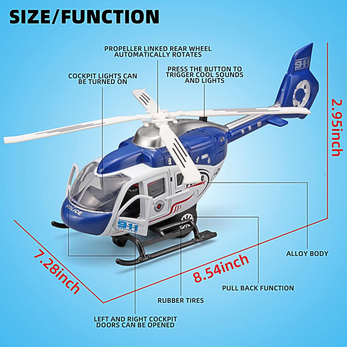 NOVAFUSION Kids Helicopter Toy Diecast Military Helicopters Model Kit,Pull Back Toy Helicopter with Lights and Sound,Toy Airplane with Rotatable Propeller,Helicopters Toys for Boys Age 4-7（Blue）