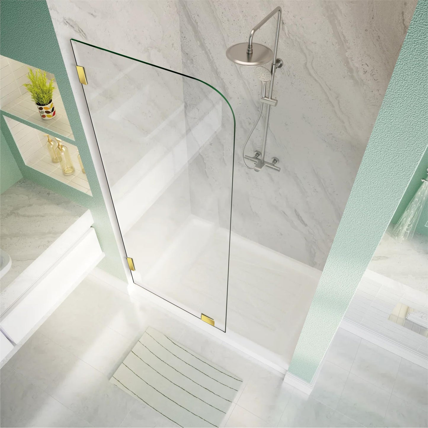 Shower Glass Panel 36" W ×78" H Fixed Frameless Shower Door in Brushed Gold 5/16"(8mm) Thick Clear Tempered Glass Panel with Clamps Bathroom Screen for Walk in Shower