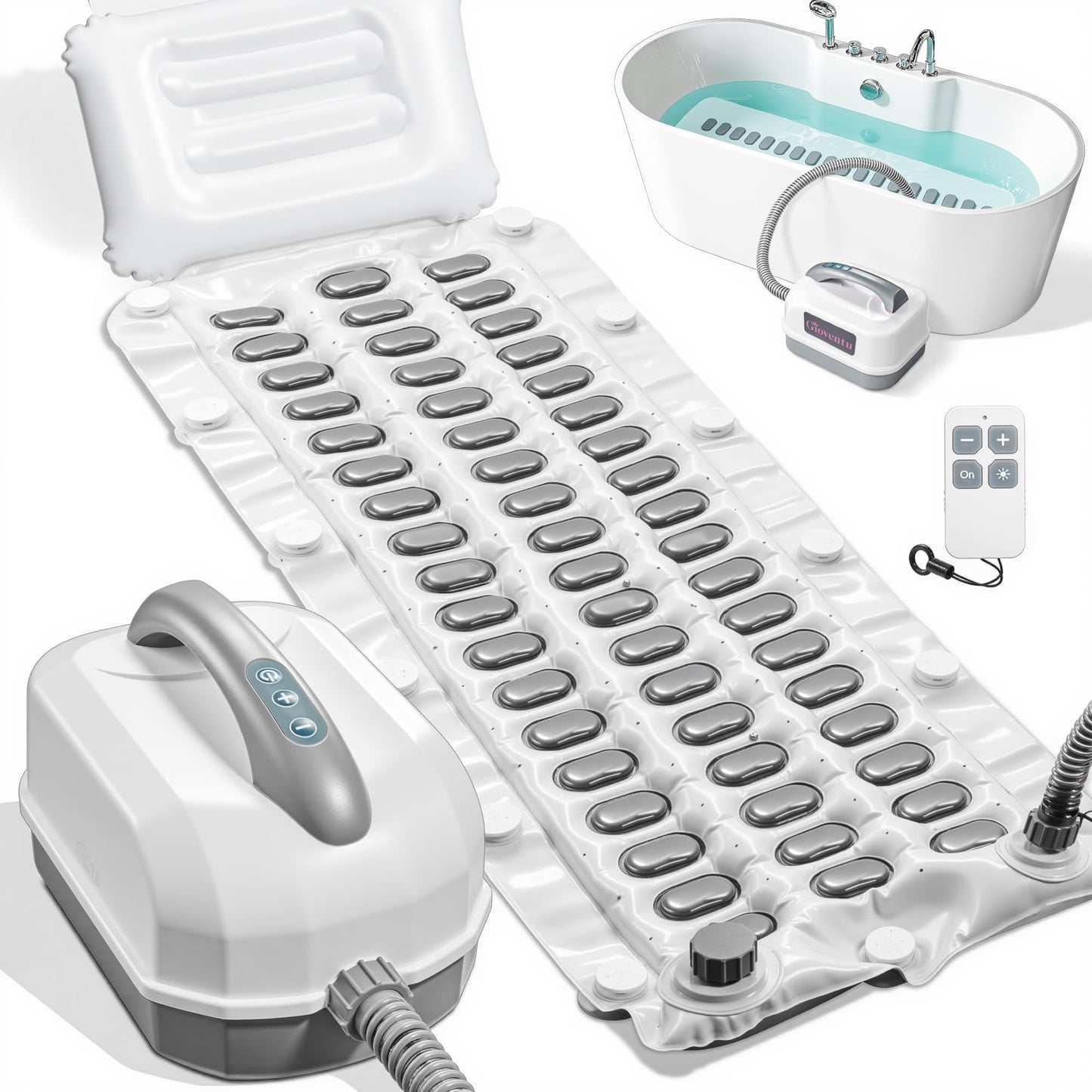 Upgraded Bathtub Spa Mat, Portable Spa Bubble Bath Massager with 6 Adjustable Settings, Upgraded Non-Slip Design and Remote Control, Hot Tub Jet Mat for Bathtub at Home, Full-Body Support