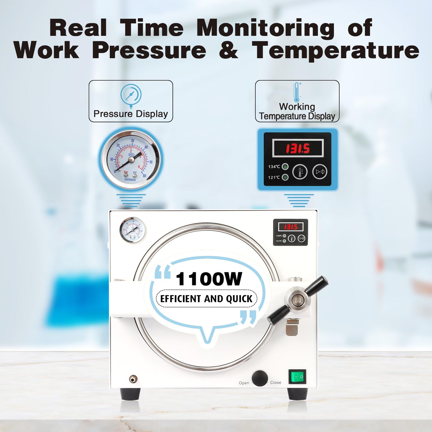18L Autoclave Sterilizers Lab Autoclave Machine, 1100W Sterilizer Autoclave for Tools, 110V High Temperature Steam Sterilizer with LED Digital Display & Overheat Protection Etc