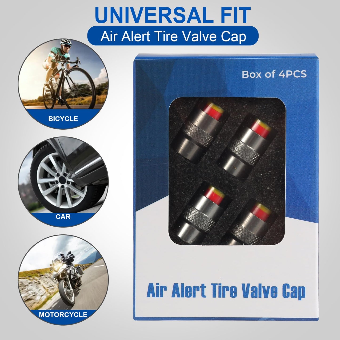 ST Shengtuo 2.5-2.8bar/36-40 PSI Car Tire Pressure Monitor Valve Stem Caps Sensor Indicator Easy to Read 3 Color Eye Alert, Aluminum Alloy CNC Machining, Pack of 4