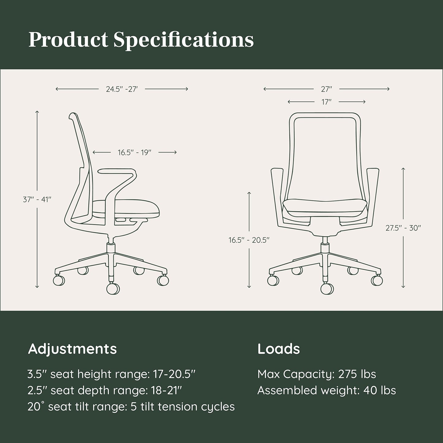 Branch Verve Chair - High Performance Executive Office Chair with Contoured Back and Adjustable Lumbar Support - High Density Foam Cushion and 3D Knit Back - Fits 5' to 6', Up to 275 lbs, Wheat