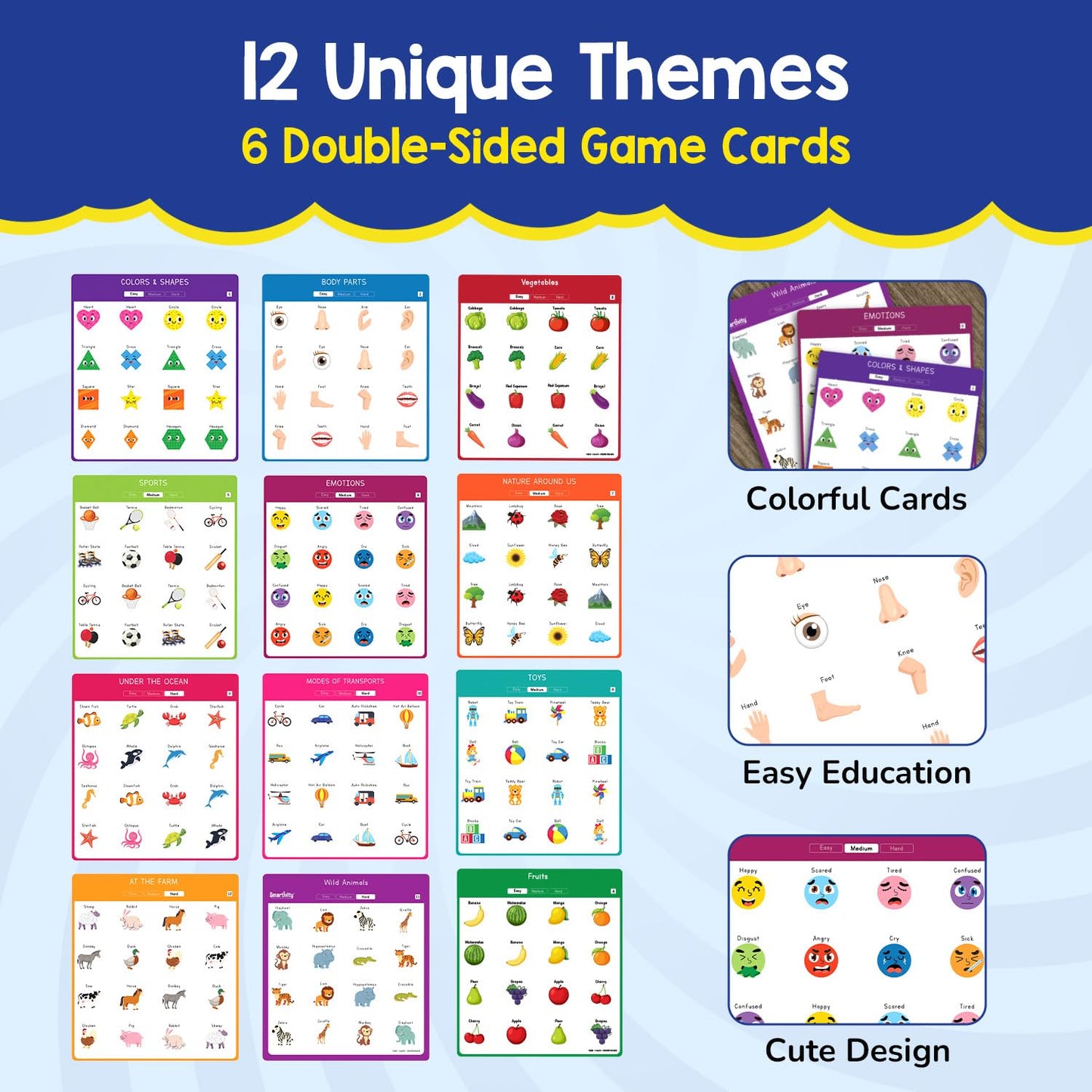 Smartivity Memory Game for Kids Ages 3+ Years | Fun Matching Game - 12 Theme Cards & 3 Level Challenges I Birthday Gift for Boys & Girls I Preschool Learning Toy for 3,4,5,6 Years Age