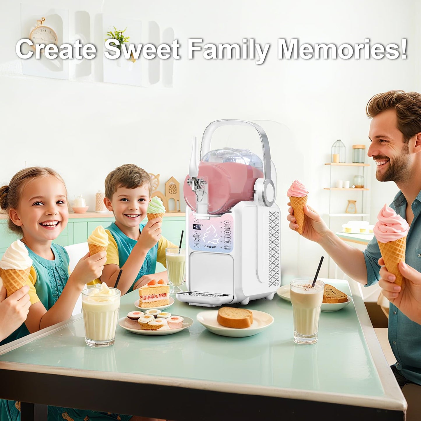 GSEICE Soft Serve Ice Cream Maker, 88oz Slushie Machine for Home with Portable Handle, 6 Preset Mode for Ice Cream, Margaritas, Frappés, Milkshake, Juice, Real-time Adjustable Temp Display