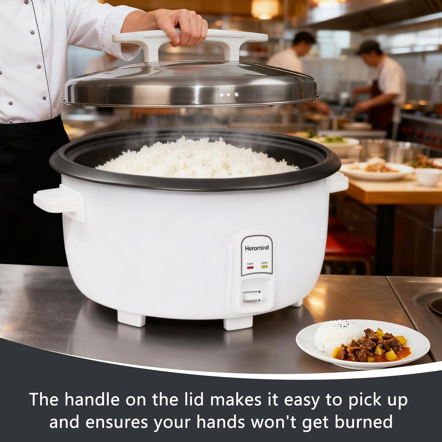 Heromind Commercial Rice Cooker, 90-Cup Rice Cooker, 16Qt Large Rice Cooker with Nonstick Inner Pot, Fast Cooking and Auto Keep Warm, with Rice Cup and Paddle, Easy to Clean, 1950W