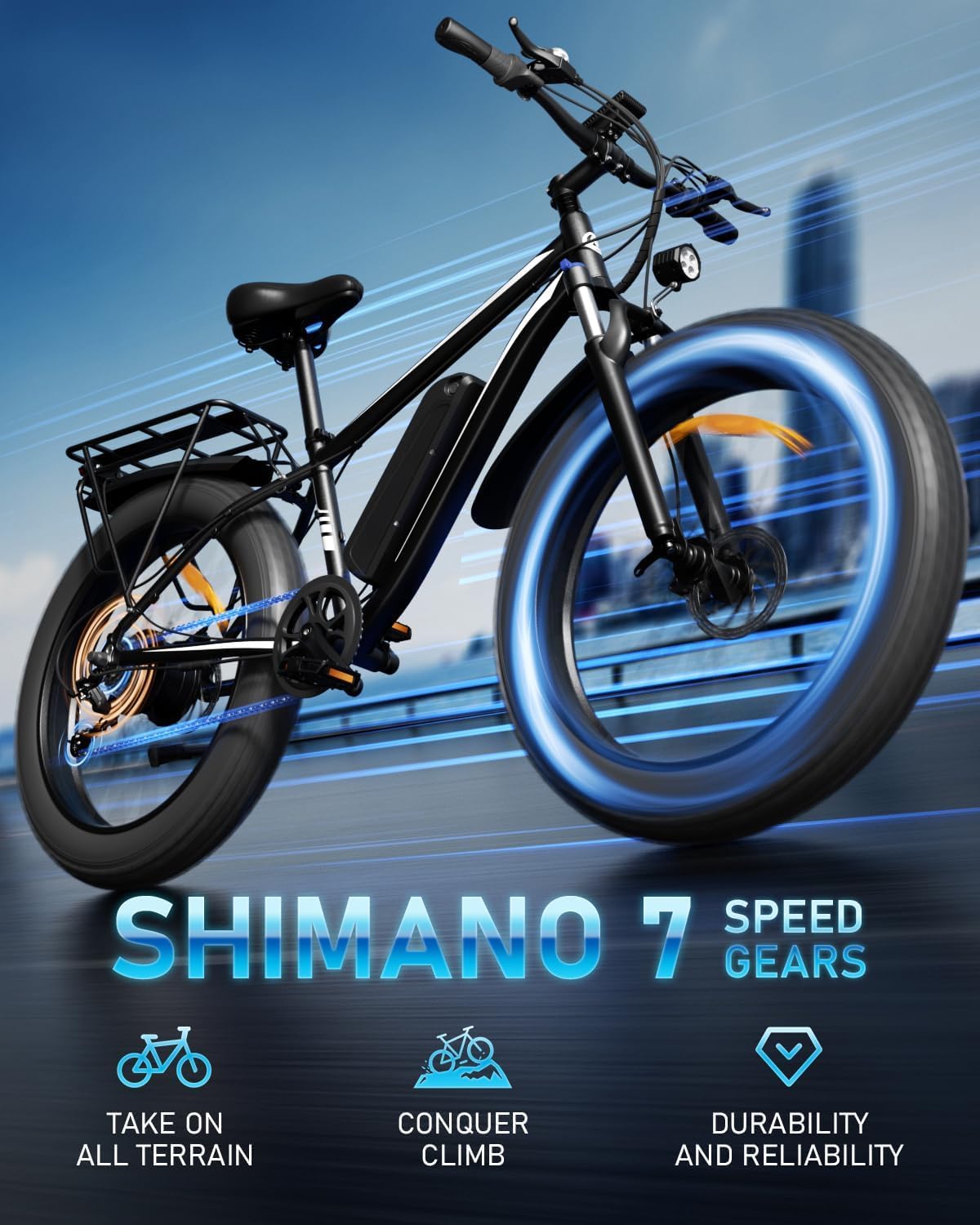SUNTIBYE EB26 Peak 1500W Electric Bike for Adults with 26" Fat Tire and Removable 48V15AH Battery Electric Bicycles Mountain Dirt eBikes 28mph 60 Miles 7 Speed Gears E-Bike for Off-Road Commute,White