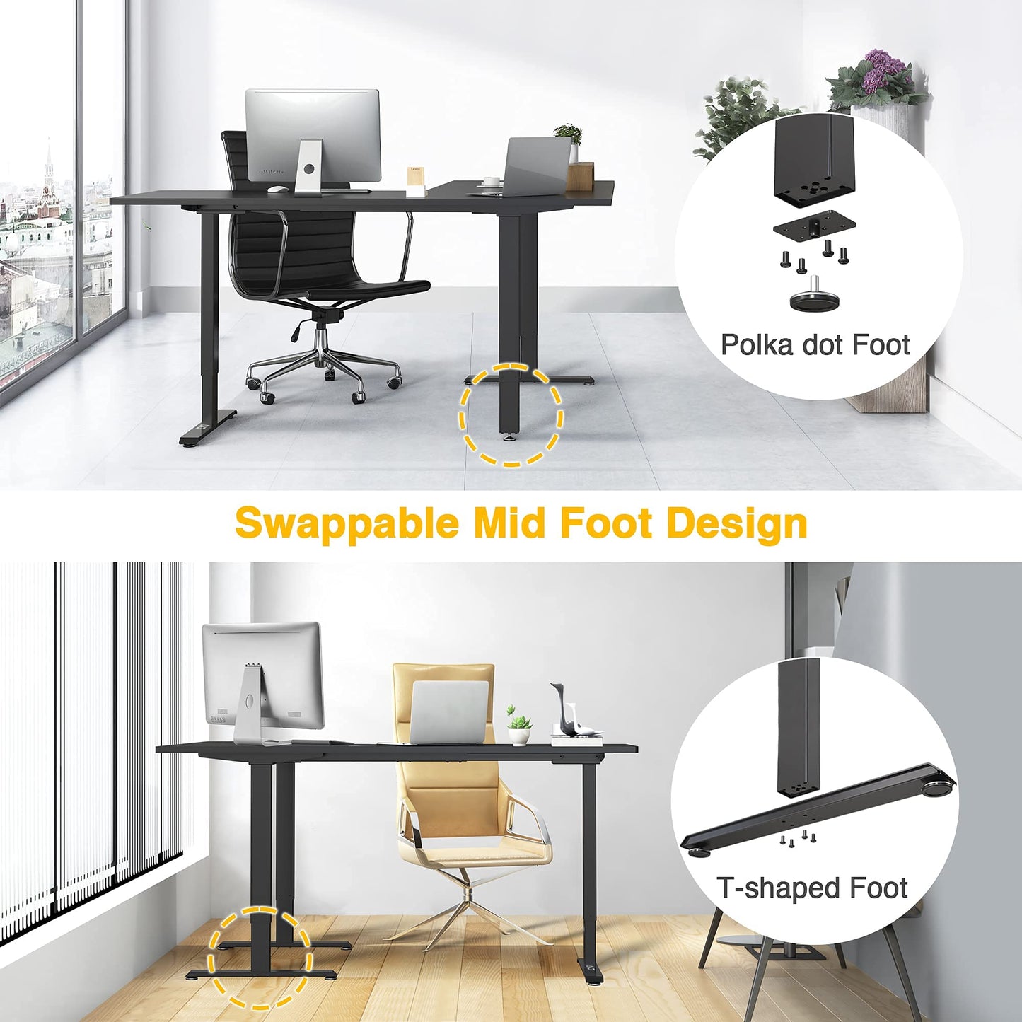 AVLT 47″ Electric L-Shaped Standing Desk (65 "x 70.9") – Motorized Triple-Motor Height Adjustable Sit-Stand Corner Workstation, Swappable Mid-Foot Design, Frame Only (Black)