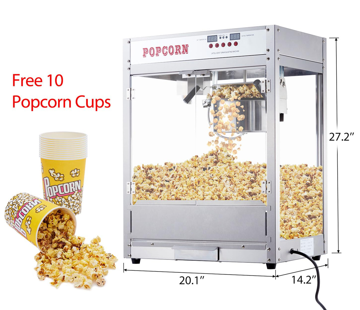RIEDHOFF 8OZ Popcorn Machine for Movie Night, Temperature Control with Digital Display, Popcorn Popper Machine with 10 PACK Popcorn Buckets, Old Fashion Popcorn Machine Movie Theater Style