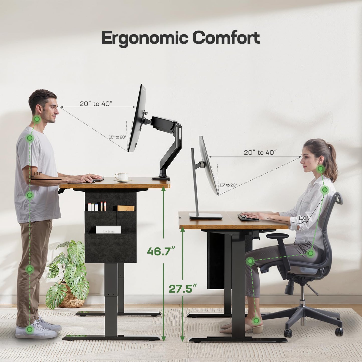 Marsail 63x24 Electric Standing Desk - Adjustable Height Computer Desk with Memory Presets, Storage Bag & Cable Management for Home Office & Gaming Workstations