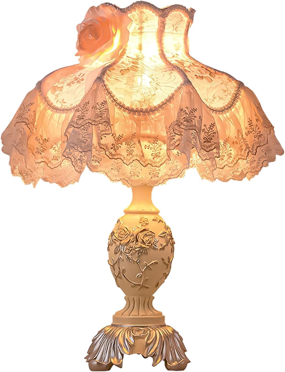 SANDYHA Pink European Style Desk Lamp with Fabric Shade,Victorian Table Lamp with E27 Bulb and Button Switch European Vintage Lamps for Bedroom Living Room Office Study