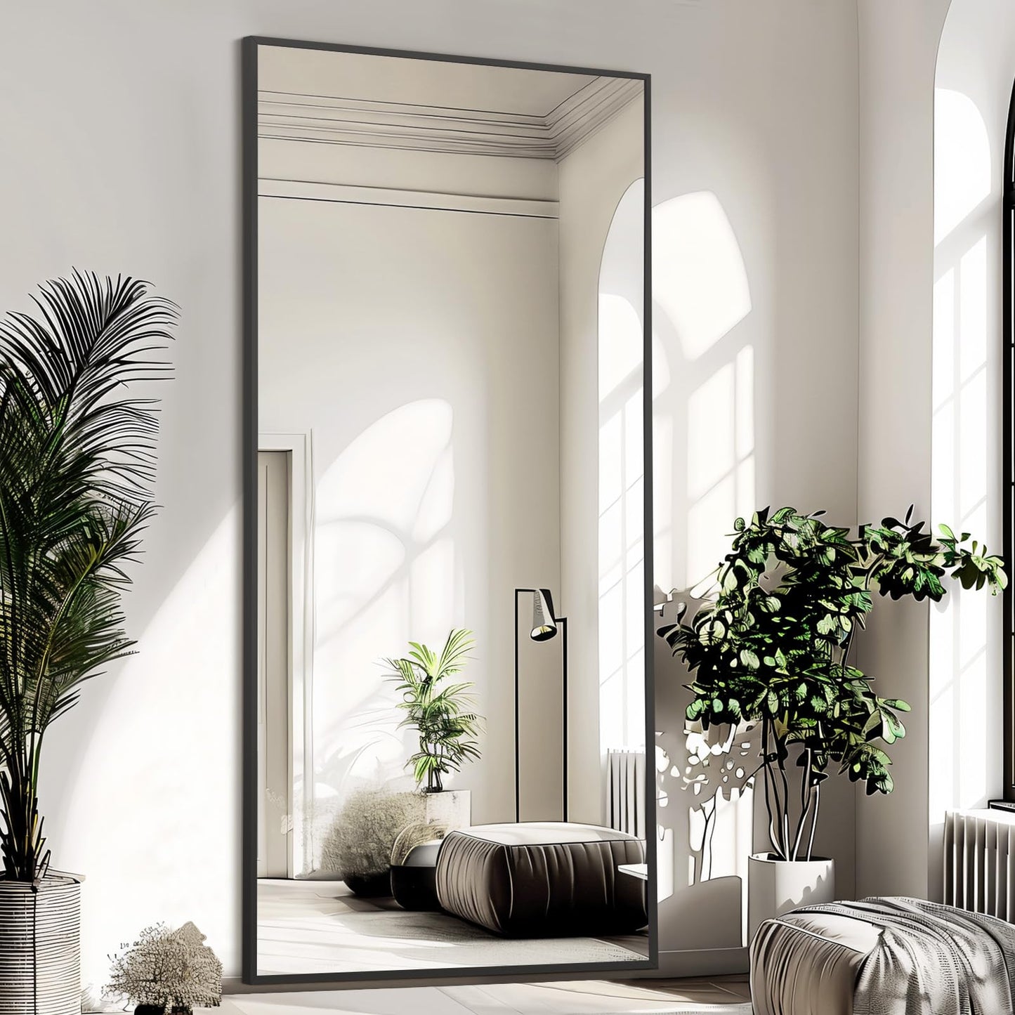 MirrMyst Full Length Mirror, 76"x34" Oversized Floor Mirror Free Standing, Large Full Body Mirror for Bedroom Living Room Gym, Black Mirror Full Length with Tempered Glass