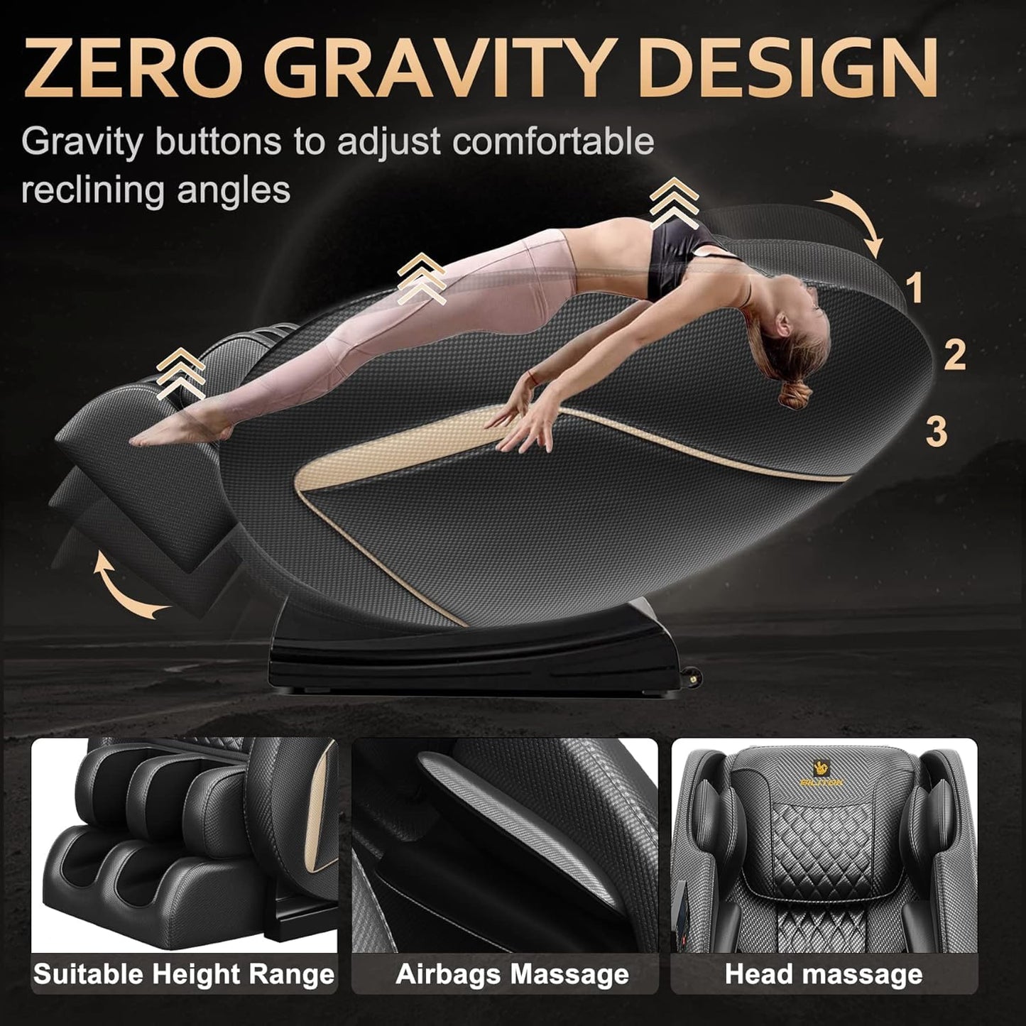 BILITOK Massage Chair Recliner with Zero Gravity with Full Body Air Pressure, Speaker and Blue-Tooth Connection, Easy to Use at Home and in The Office