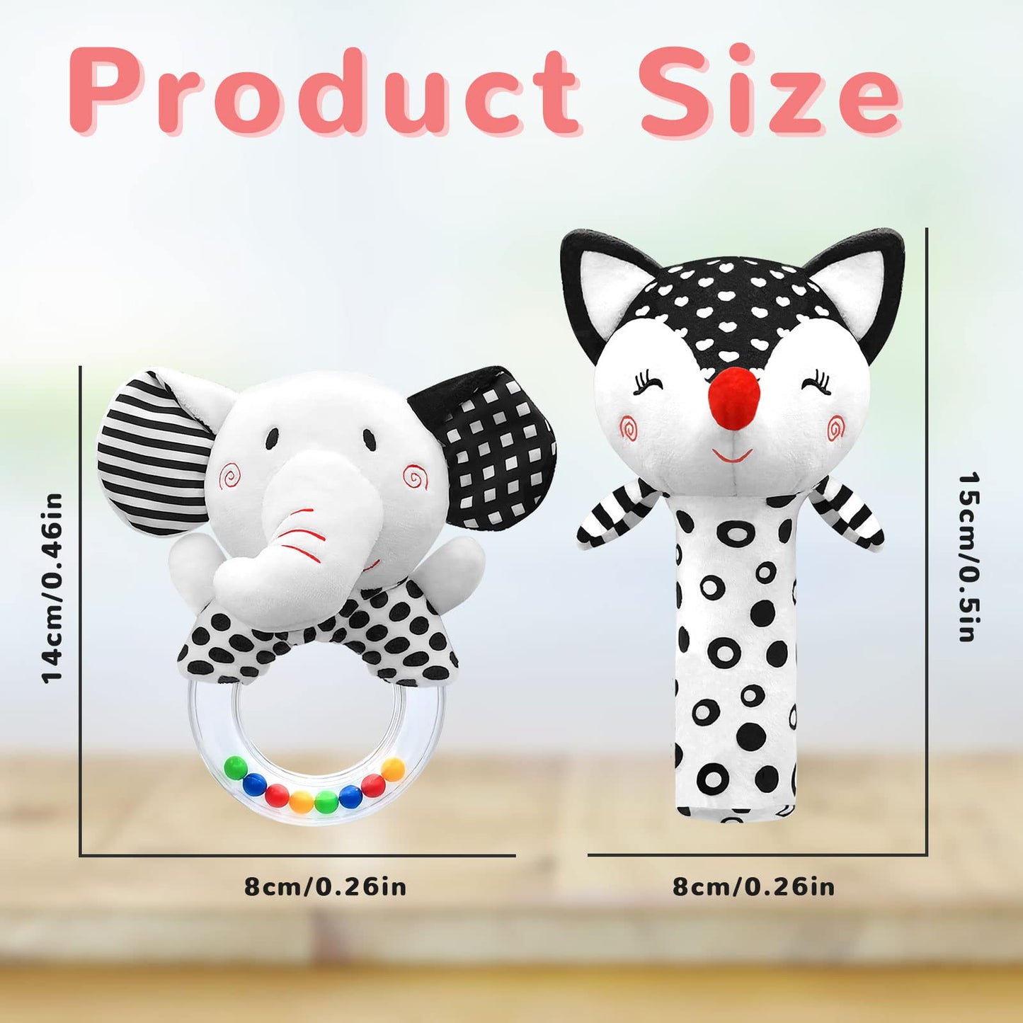 Baby Rattles 0-6 Months Newborn Toys Infant Toys 0-3 Months Rattles for Babies 0-6 Months Baby Toys 0-6 Months, Black and White High Contrast Plush Stuffed Baby Toys for 0 3 6 9 12 Months Girls Boys