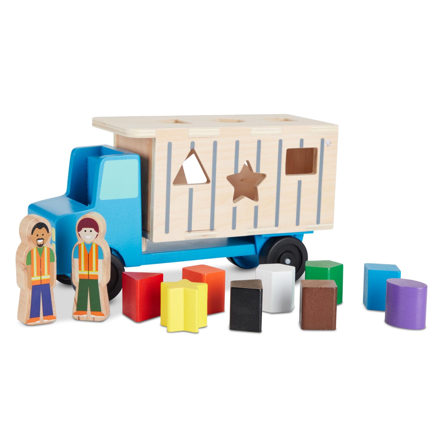 Melissa & Doug Shape-Sorting Dump Truck Wooden Toy with 9 Blocks and 2 Toy Figures - Montessori Toys and Toddler Toys for Preschool Learning Activities