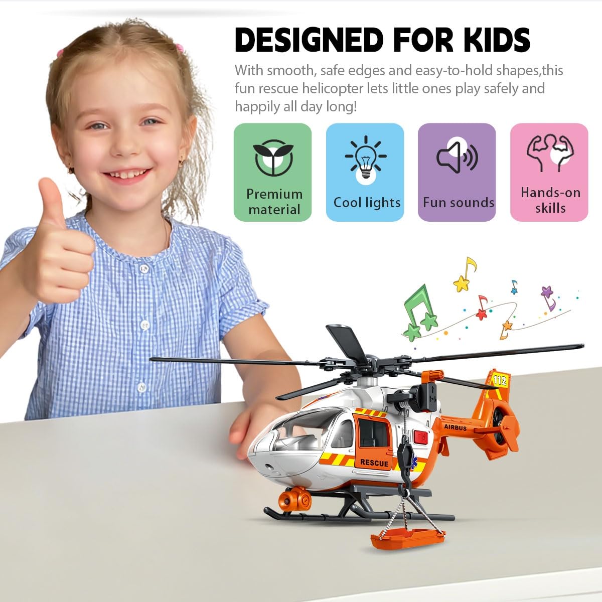 CSDCSD Helicopter Toy with Lights and Sound Sirens,Boys Toys,Rescue Vehicles Toys for Kids Aged 2 3 4 5 6 and Up,Best Toddler Kids Boys Gifts (Rescue Helicopter)