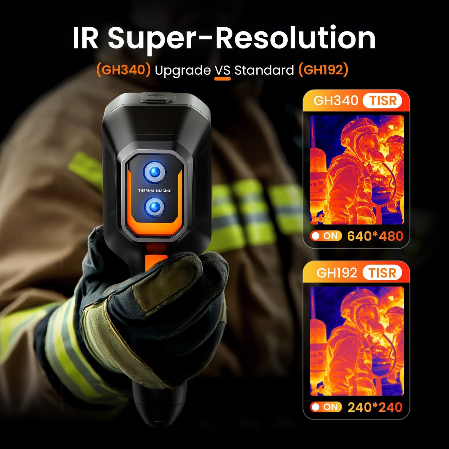 GH340 Thermal Imaging Camera 640x480 Super Resolution, Dual-Camera with 2MP Visual Camera, 256x192 IR Resolution Handheld Thermal Camera for Home Inspection, HVAC Electrical Water Leak Break Detection