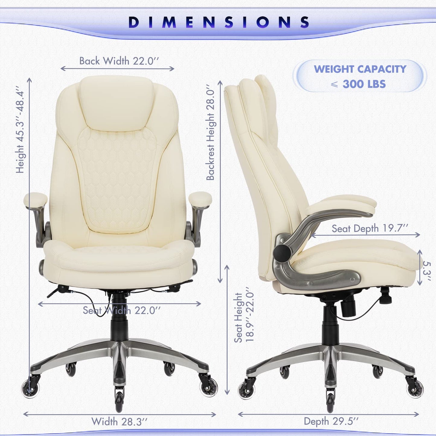 Executive Office Chair-Ergonomic Computer Desk Chair with Upgraded Caster for Swivel, High Back Office Chair with Padded Flip-up Arms,Leather Chair Thicken Seat for Comfort