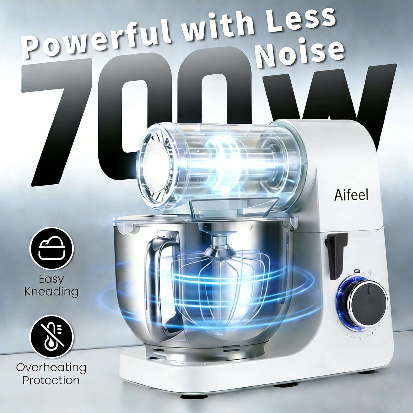 Aifeel Stand Mixer,6.5QT Tilt-Head Electric Stand Mixer,700W DC Motor with Low Noise,Kitchen Mixer with Dough Hook,Beater,Whisk,Dishwasher-Safe Attachments for Baking (Black)