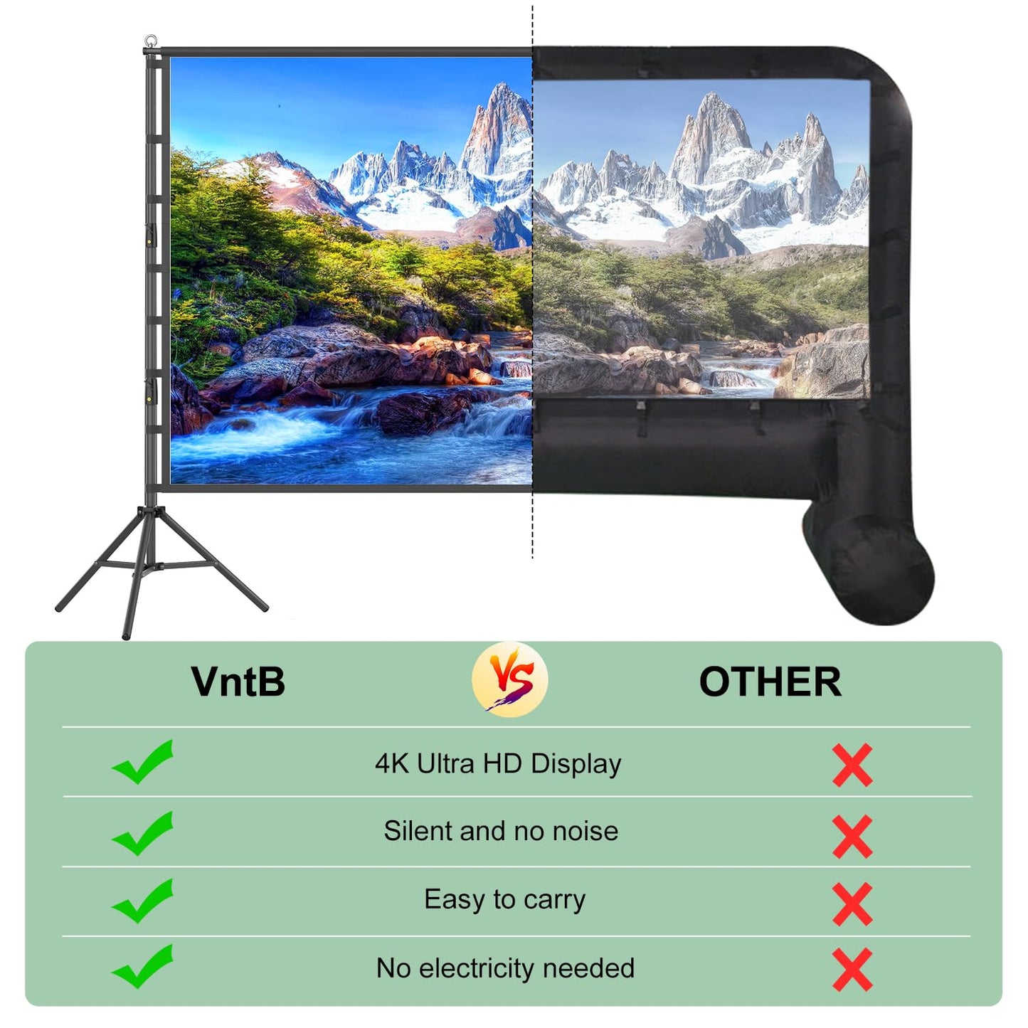 VntB Projector Screen and Stand, 180 inch Outdoor Projection Screen 15 FT Large Portable Movie Screen Wrinkle-Free 16:9 4K Rear Front Foldable Washable with Carry Bag for Backyard Theater Movie Night
