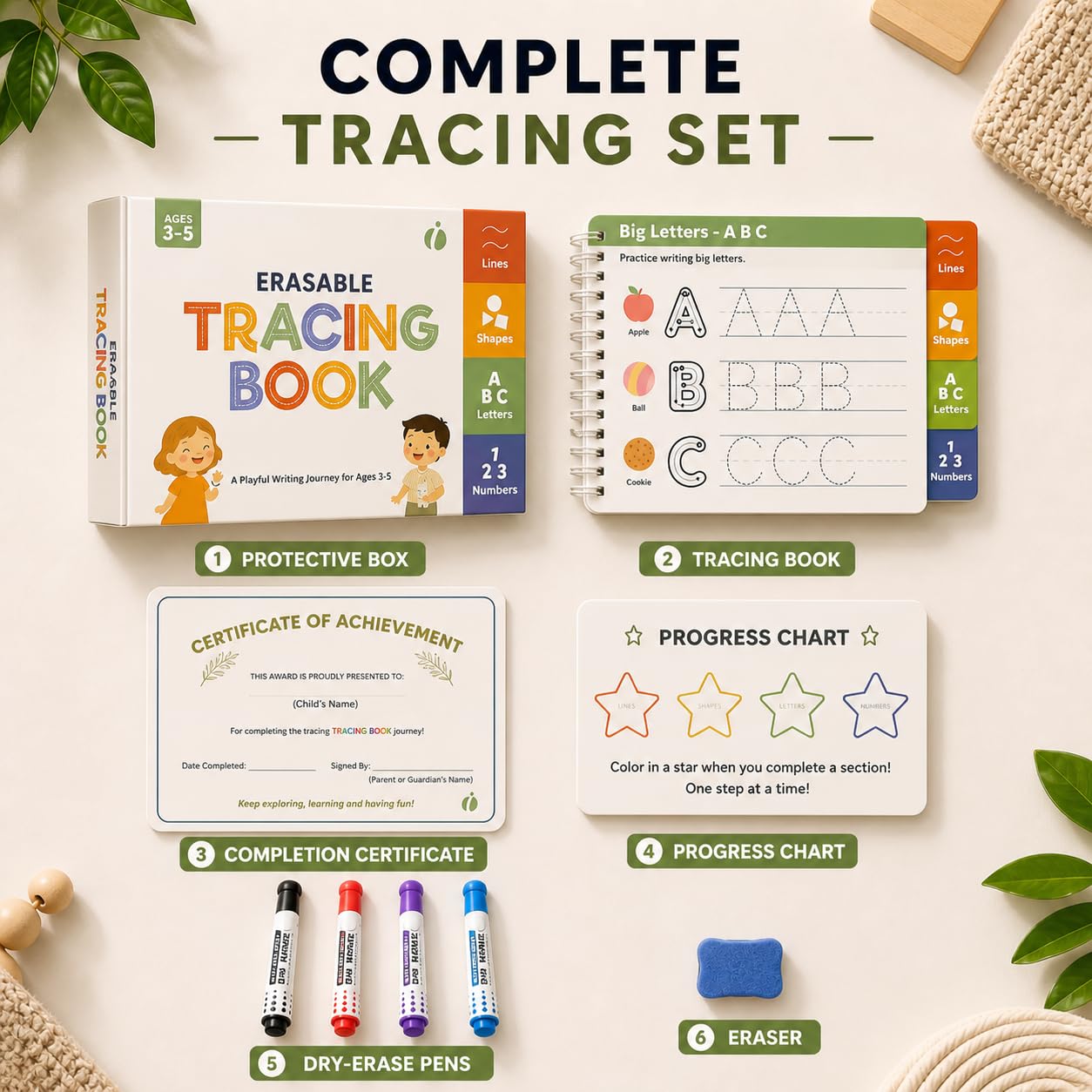 inamio Tracing Book for Kids Ages 3-5 - ABC Preschool Learning Activities, Reusable Handwriting Workbook, Childrens Busy Books for Pen Control - Alphabet & Letter Handwriting Practice for Kids