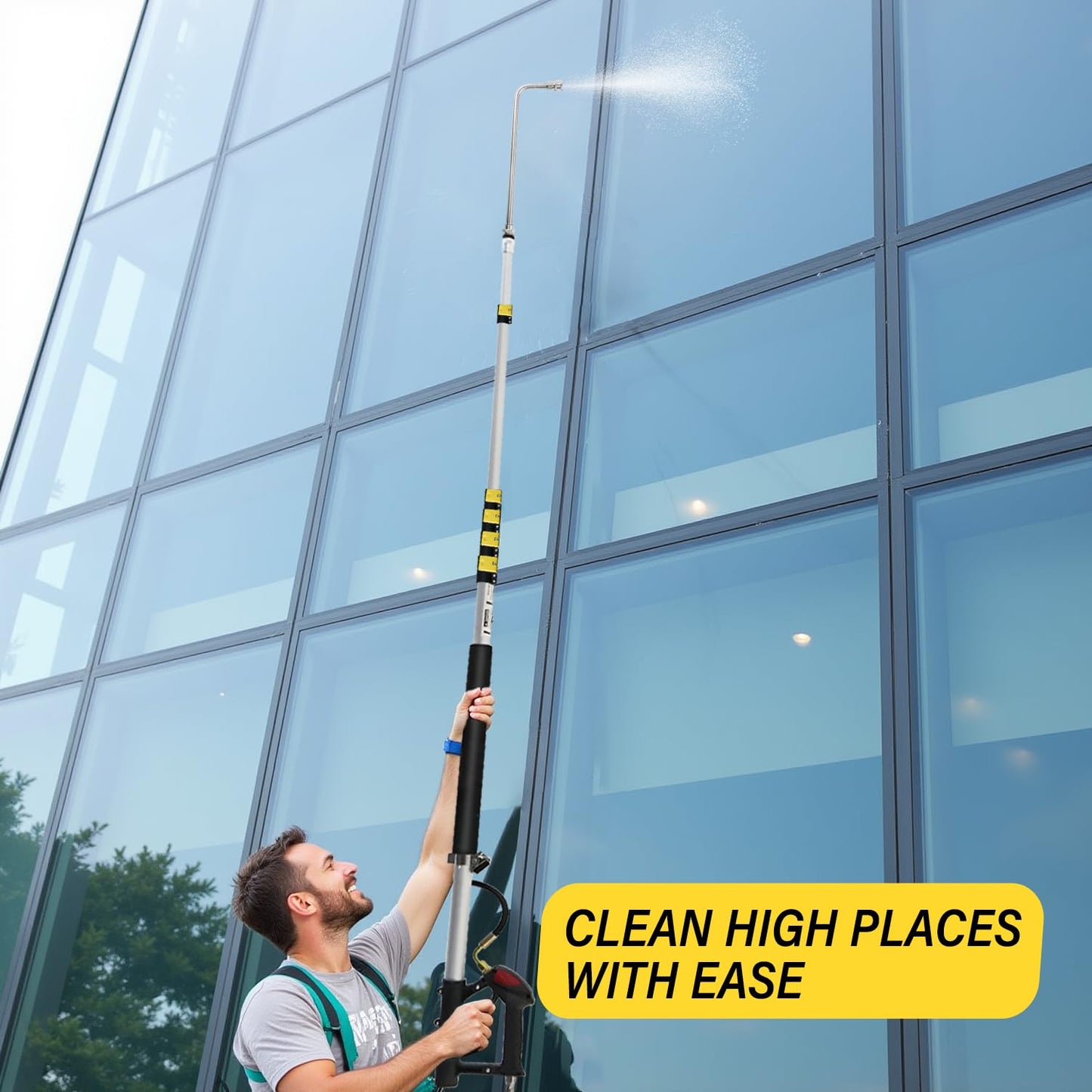JANZ 25 FT Pressure Washer Telescoping Wand with Power Washer Extension Wands, Brush Head, Gutter Cleaner, 7 Spray Nozzle Tips, 2 Hose Adapters and Support Belt