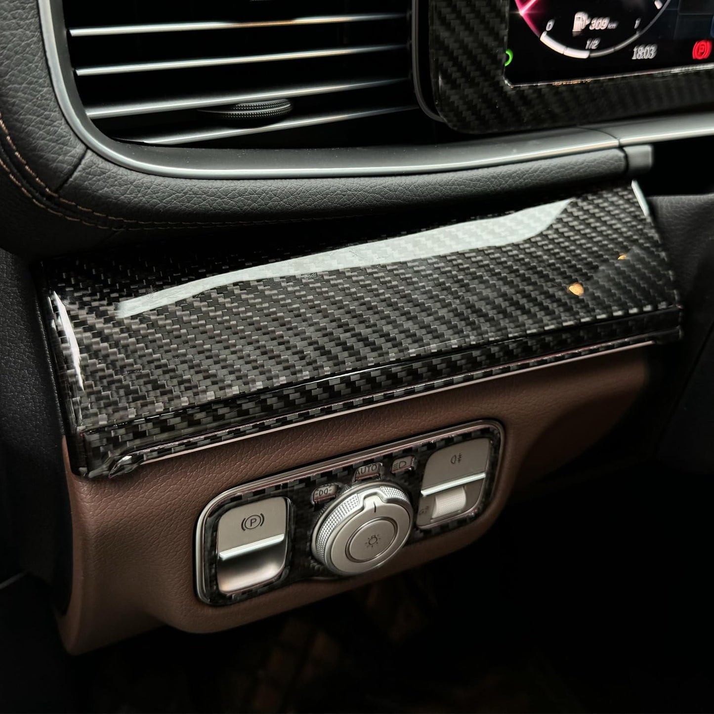 NVCNX Carbon Fiber Accessories for Mercedes Benz GLE 350 450 450e 580 53 63 S AMG/GLS 450 580 63 AMG 2020 2021 2022 2023 2024 2025 2026 Dash Panel Cover Interior Trim Thick Overlay Sticker Decal 9PCs