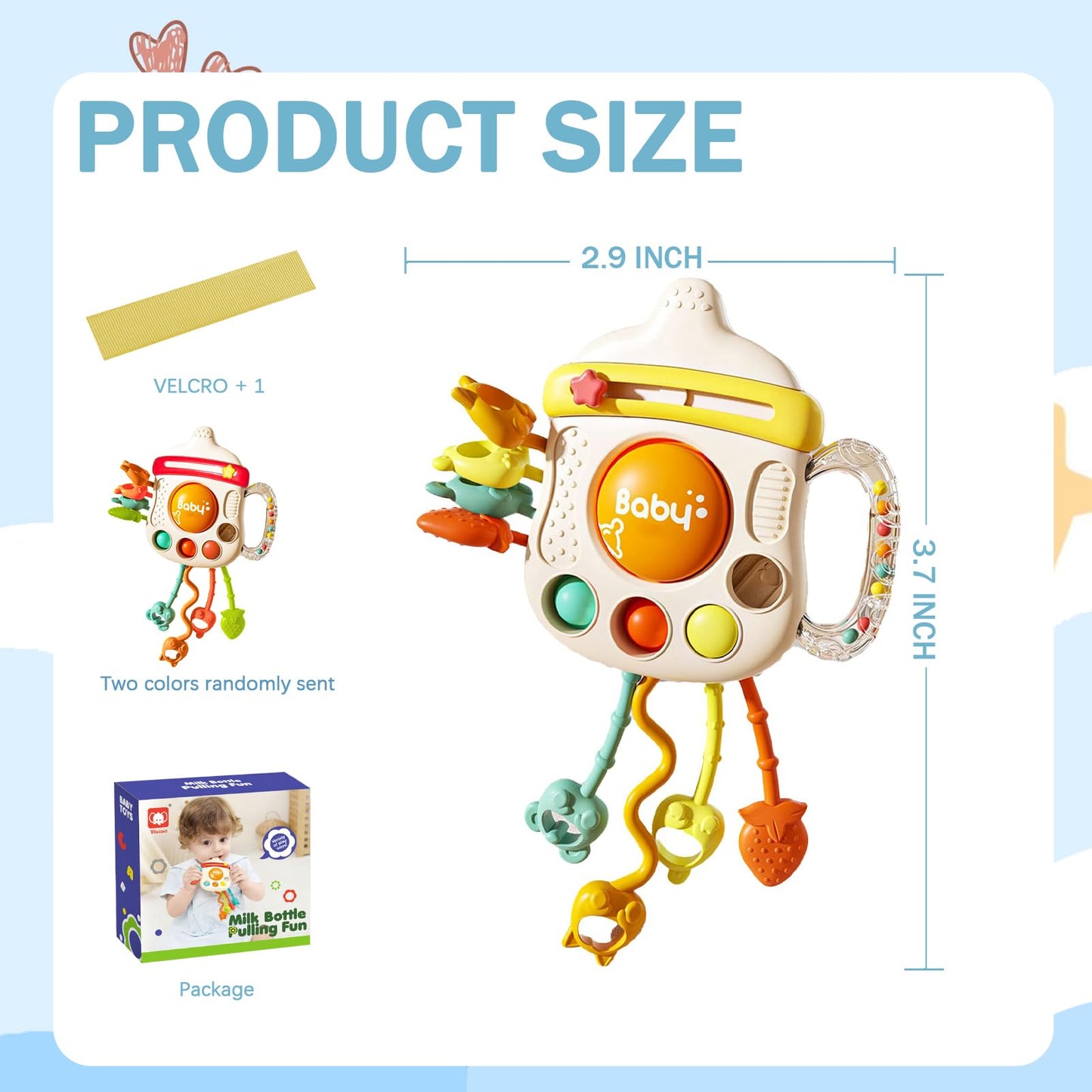 XXEDSPTY Montessori Baby Sensory Toys for 6-12 Months, Silicone Pull String Teething Toy, Infant Fidget Travel Toys, Airplane Travel Essentials, Newborn Baby Christmas & Birthday Gift for Babies