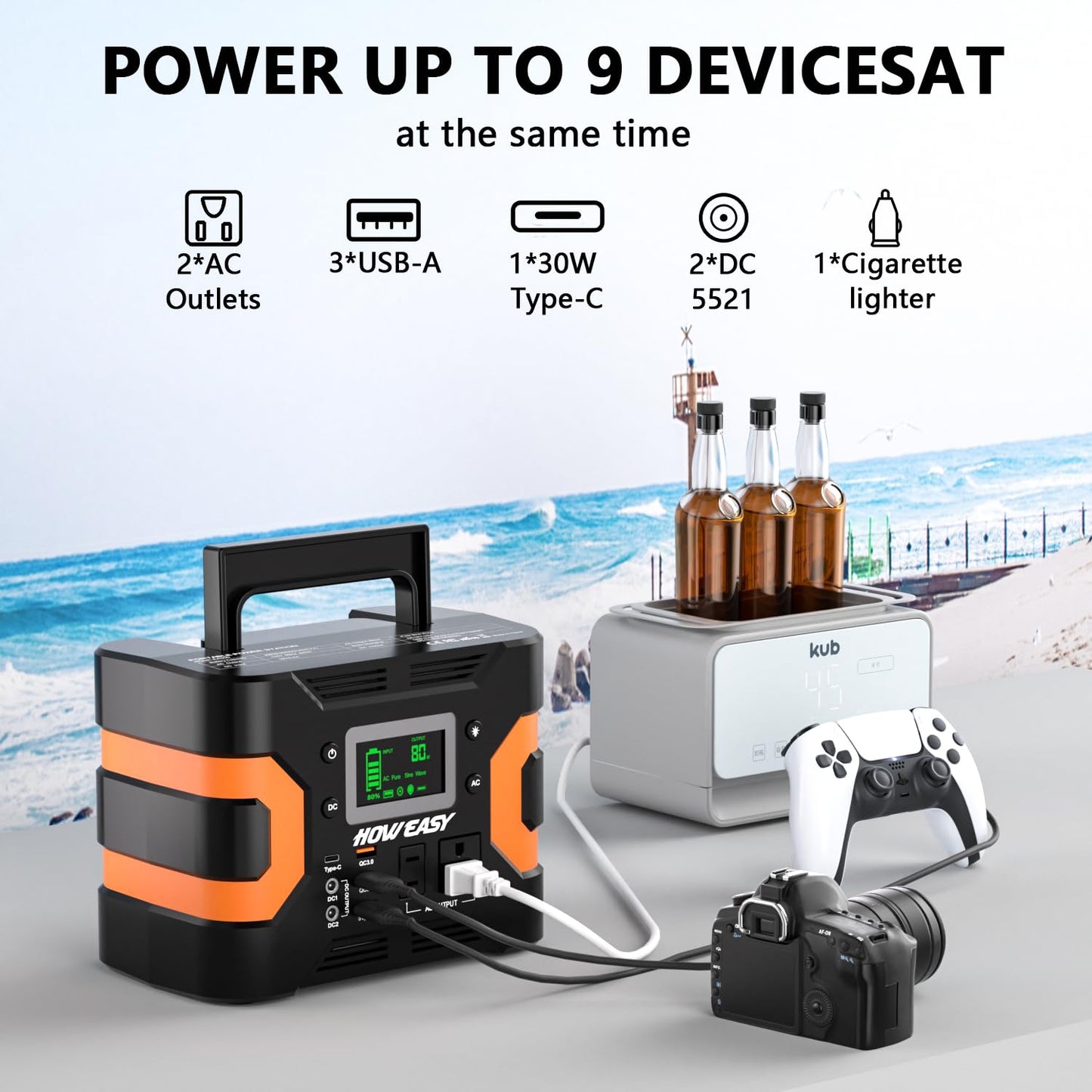 HOWEASY Portable Power Station 300W, 236Wh Solar Generator with Pure Sine Wave 110V AC Output, Backup Lithium Battery with LED Light for Outdoor Camping Travel Home Blackout