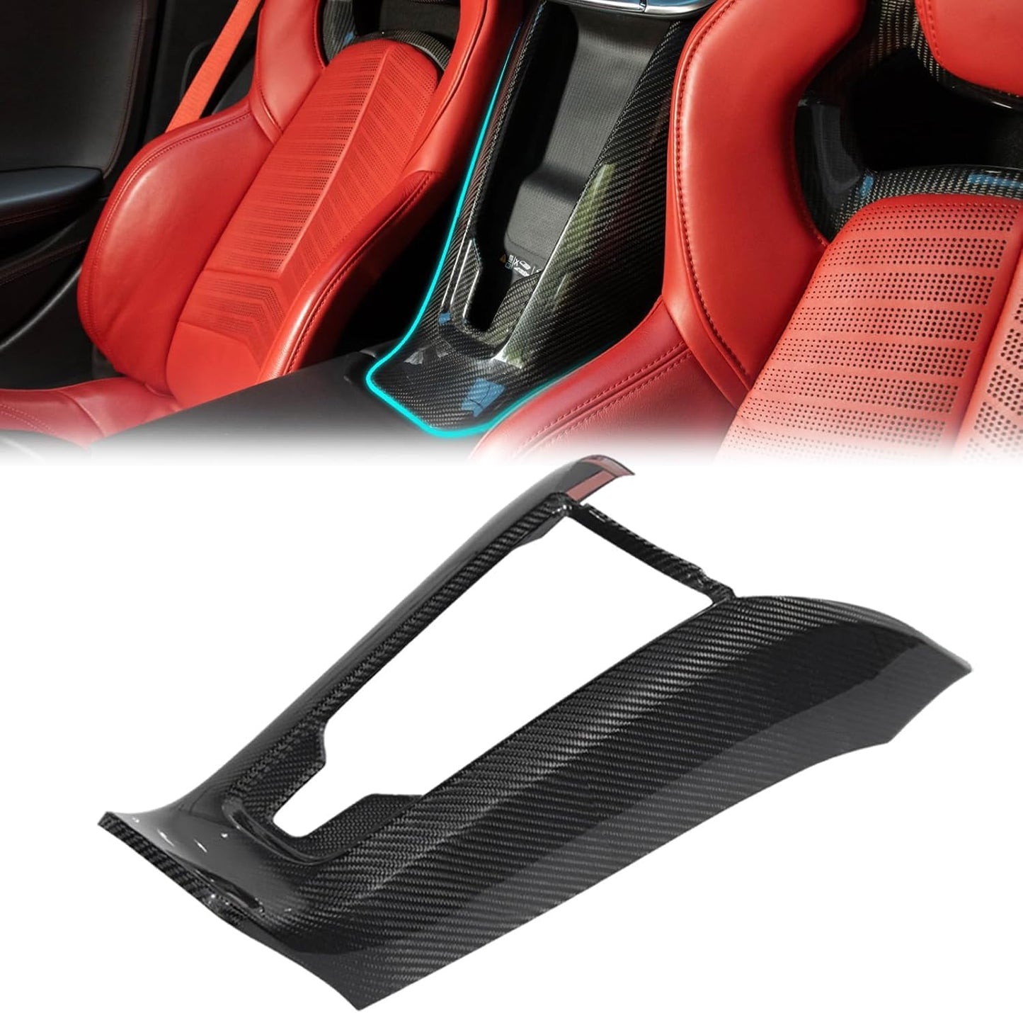 etesan Real Carbon Fiber Center Control Cover Trim fit for Corvette C8 2020-2025, Interior Rear Waterfall Wireless Charger Cover Console Waterfall Cover Accessories (Between Seats)