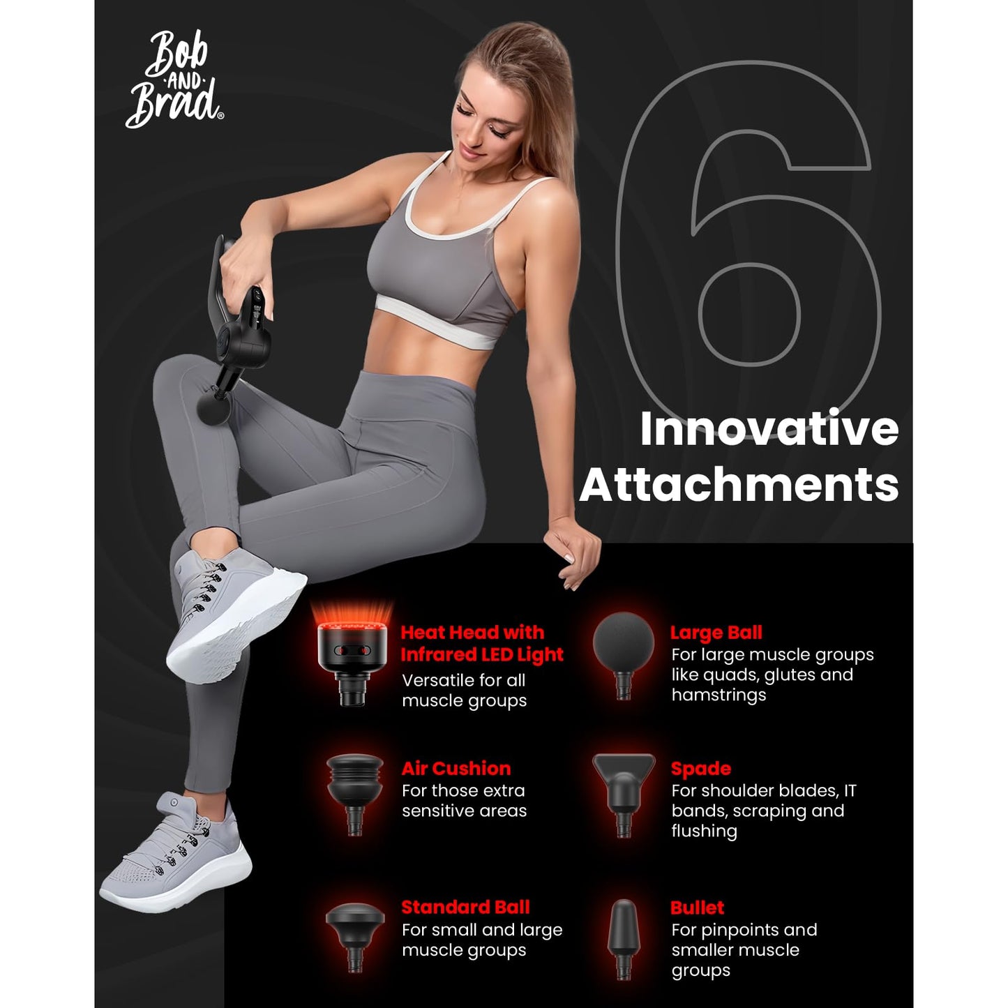 BOB AND BRAD D5 Ultra Massage Gun with Red Light Infrared Heat Head, FSA-HSA Eligible, 13mm Deep Tissue Percussion Muscle Massager, Ergonomic D-Handle for Effortless Pain Relief & Athlete Recovery