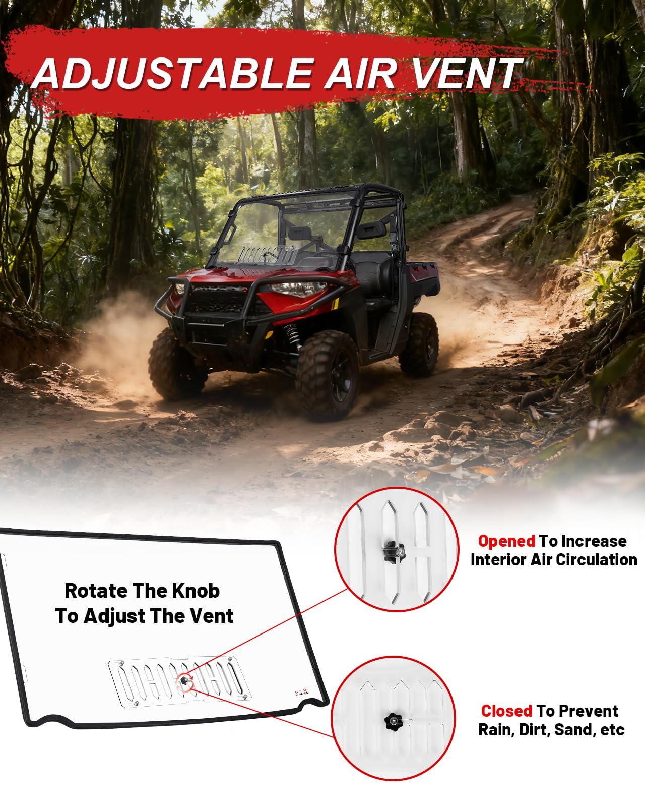 StarknightMT Full Windshield with Sliding Window Compatible with Polaris Ranger XP 1000 / Crew (2017-2026) & Ranger 1000 (2020-2026), Hard Coated Polycarbonate Vented Front Window