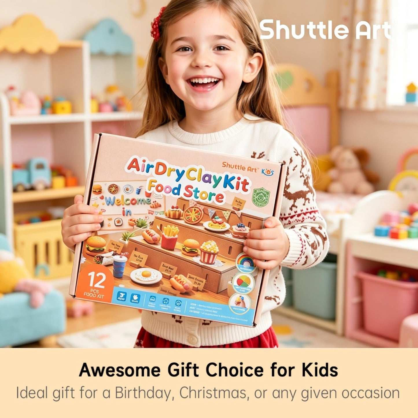 Shuttle Art Air Dry Clay for Kids - Food Store, 21 PCS Modeling Clay Kit with Sculpting Tools and Tutorials, Safe & Non-Sticky, Craft Gifts for Boys & Girls