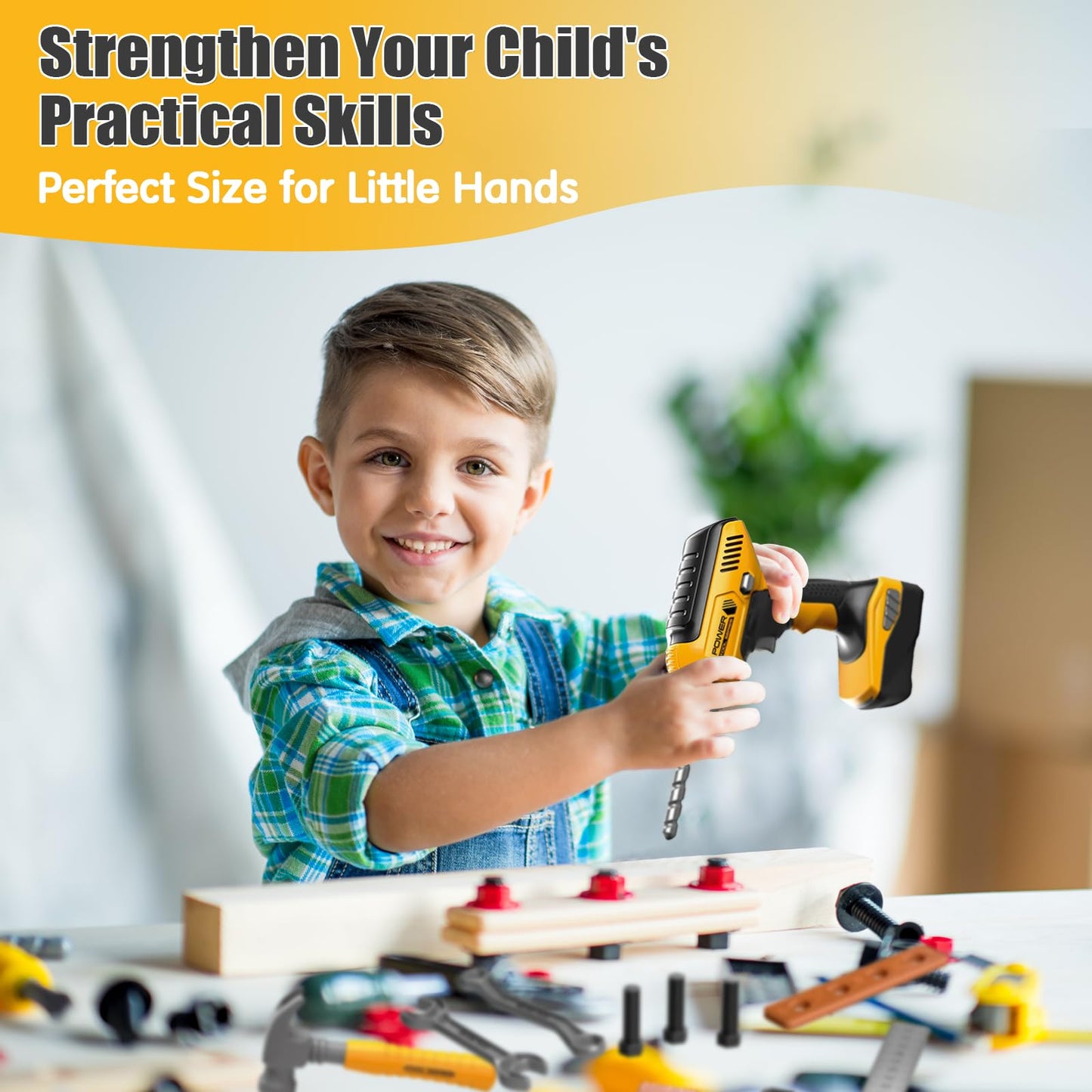 Playhiland Pretend Play Kids Construction Kits, Kids Tool Set with Electronic Toy Drill & Tool Box, Toy Tools Christmas Birthday Gift for 3 4 5 6 7 8 Year Old Boys & Girls