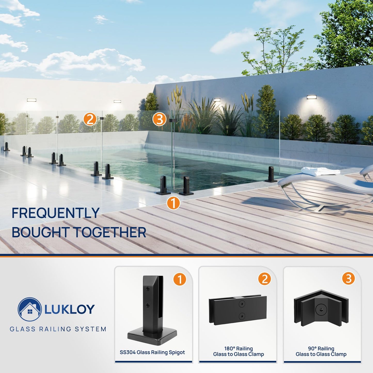 LukLoy 16 Pack NW. 2.1lb T304 Stainless Steel Glass Railing Spigot Heavy-Duty Matte Black Clamp Post Glass Railing System, No-Drill Design for Pool, Deck, Stair, Balustrade, Balcony Black - Level 2