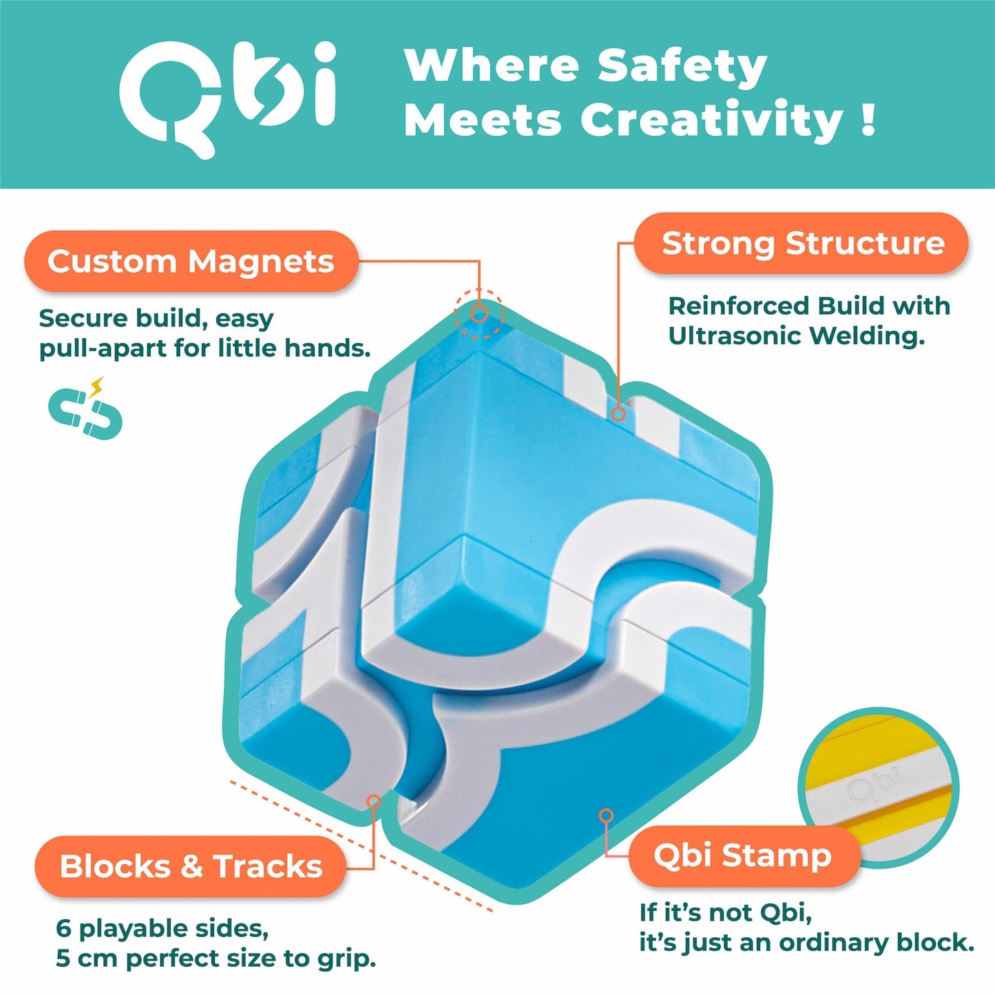 QBI STEM All-in-1 Toy Set with 5 Cars & 3D Tracks | Open Ended Educational Sensory Magnet Cubes | Montessori Toys, Magnetic Building Blocks for Boys & Girls (49 Pieces)
