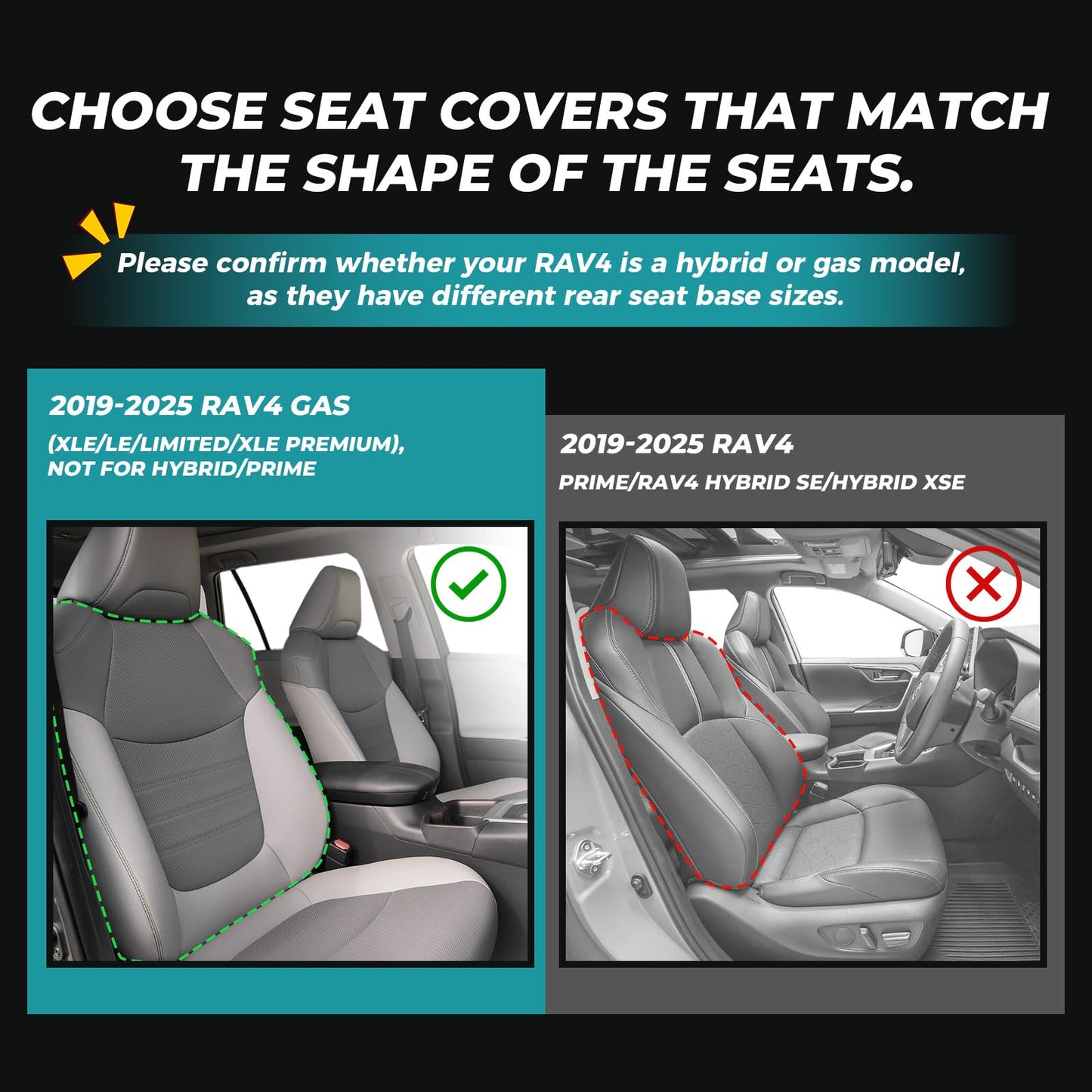 FEINEPRO RAV4 Seat Covers for Toyota RAV 4 2019 2020 2021 2022 2023 2024 2025 LE XLE Limited XLE Premium Gas (not for Hybrid) Faux Leather Car Seat Covers Full Set - Black