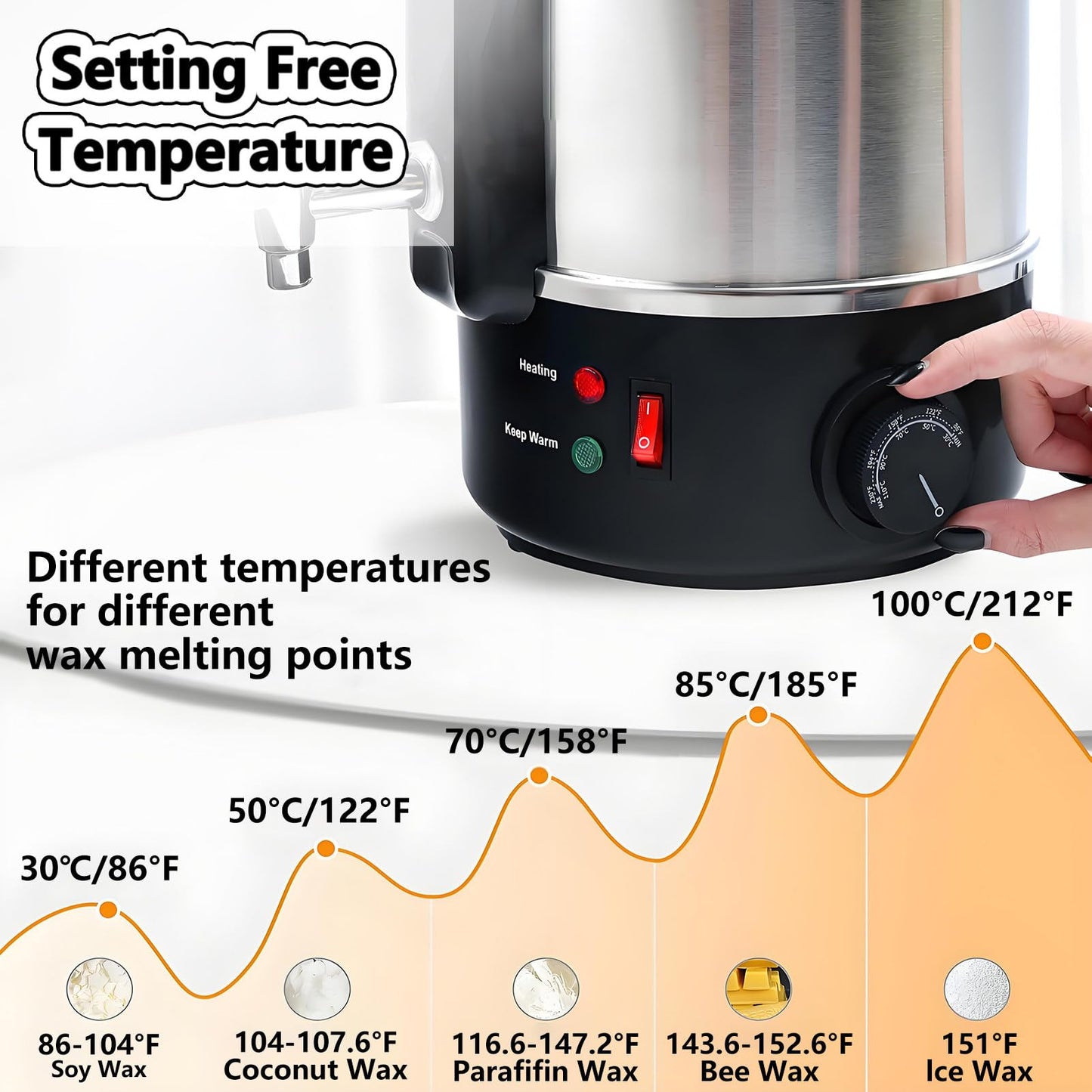 EpyGnom Wax Melting Machine for Candle Making Wax Melter Pot with Digital Thermometer 86℉-212℉ Temp Control Professional Electric Stainless Paraffin Wax Heater Soy Wax Melting Tank 8L